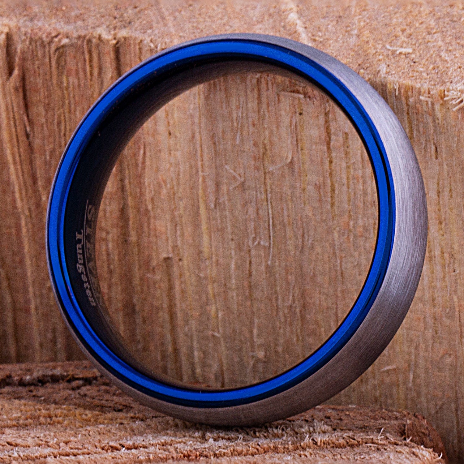 Blue Tungsten Unisex Ring 6mm - TCR116 blue men’s wedding or engagement band or promise ring for boyfriend