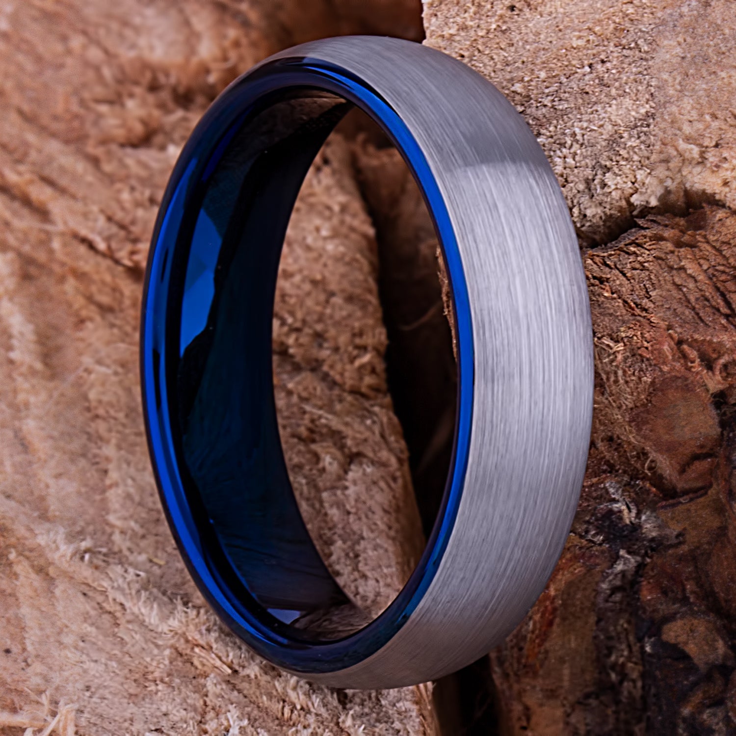 Blue Tungsten Unisex Ring 6mm - TCR116 blue men’s wedding or engagement band or promise ring for boyfriend