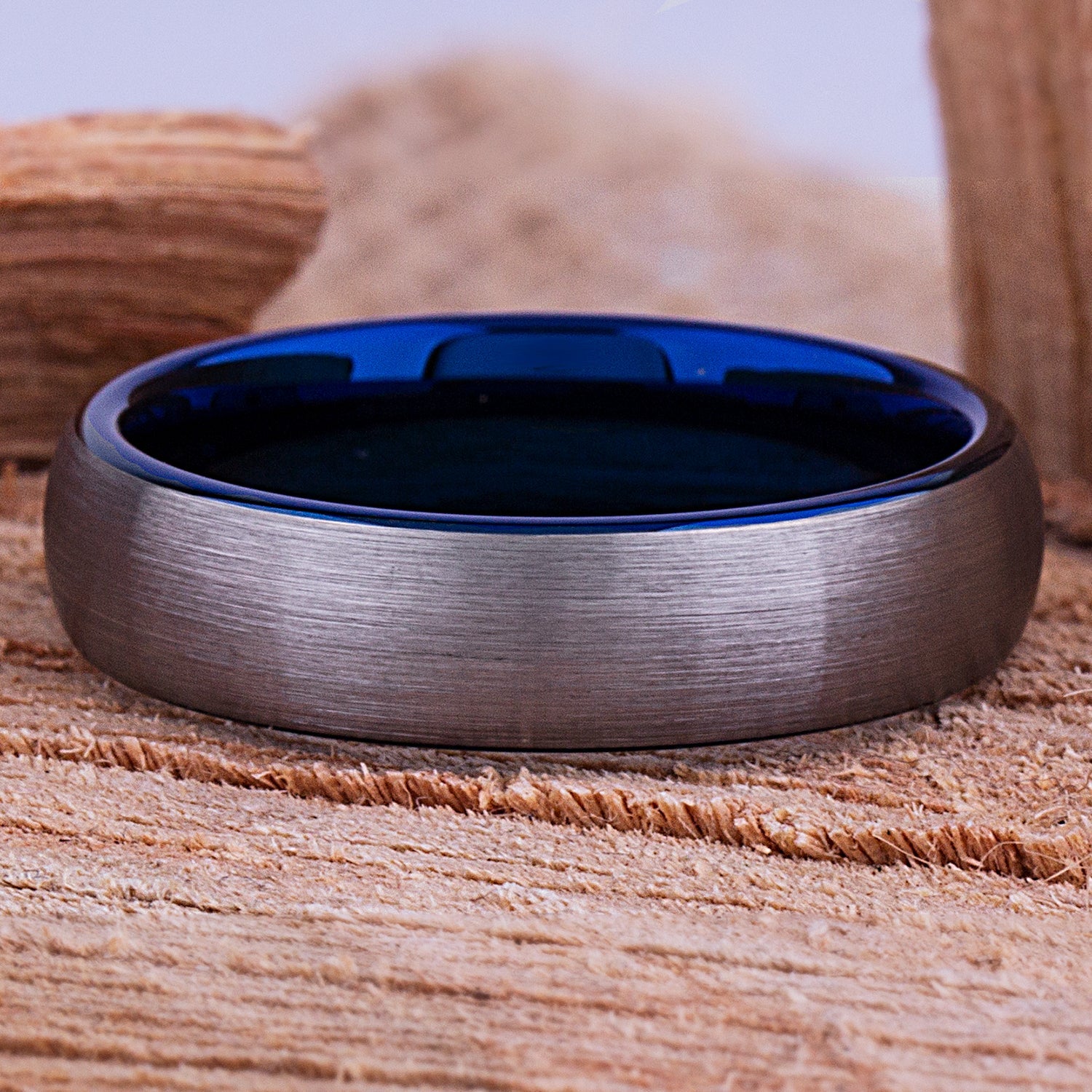 Blue Tungsten Unisex Ring 6mm - TCR116 blue men’s wedding or engagement band or promise ring for boyfriend