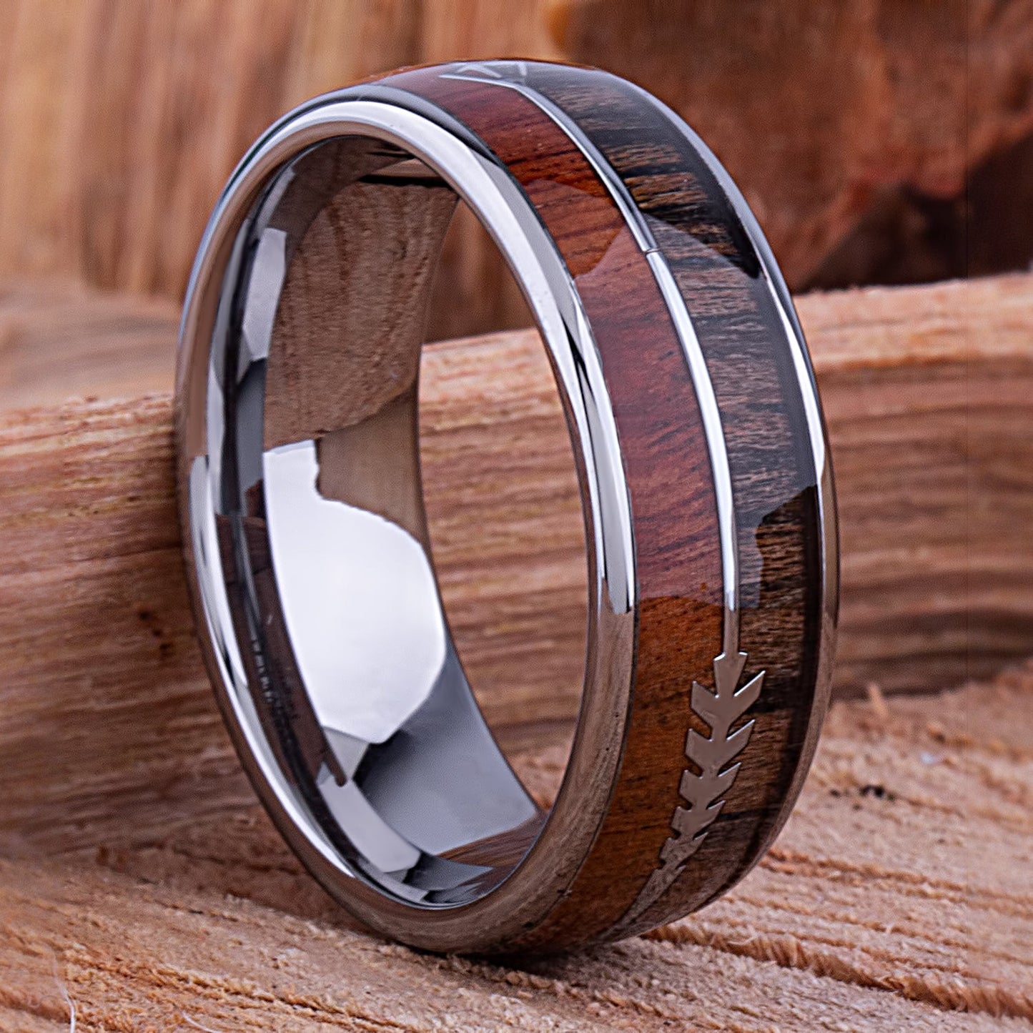 Tungsten Ring with Koa and Black Zebra Wood 8mm - TCR117 wood engagement band or wedding ring or promise band for boyfriend