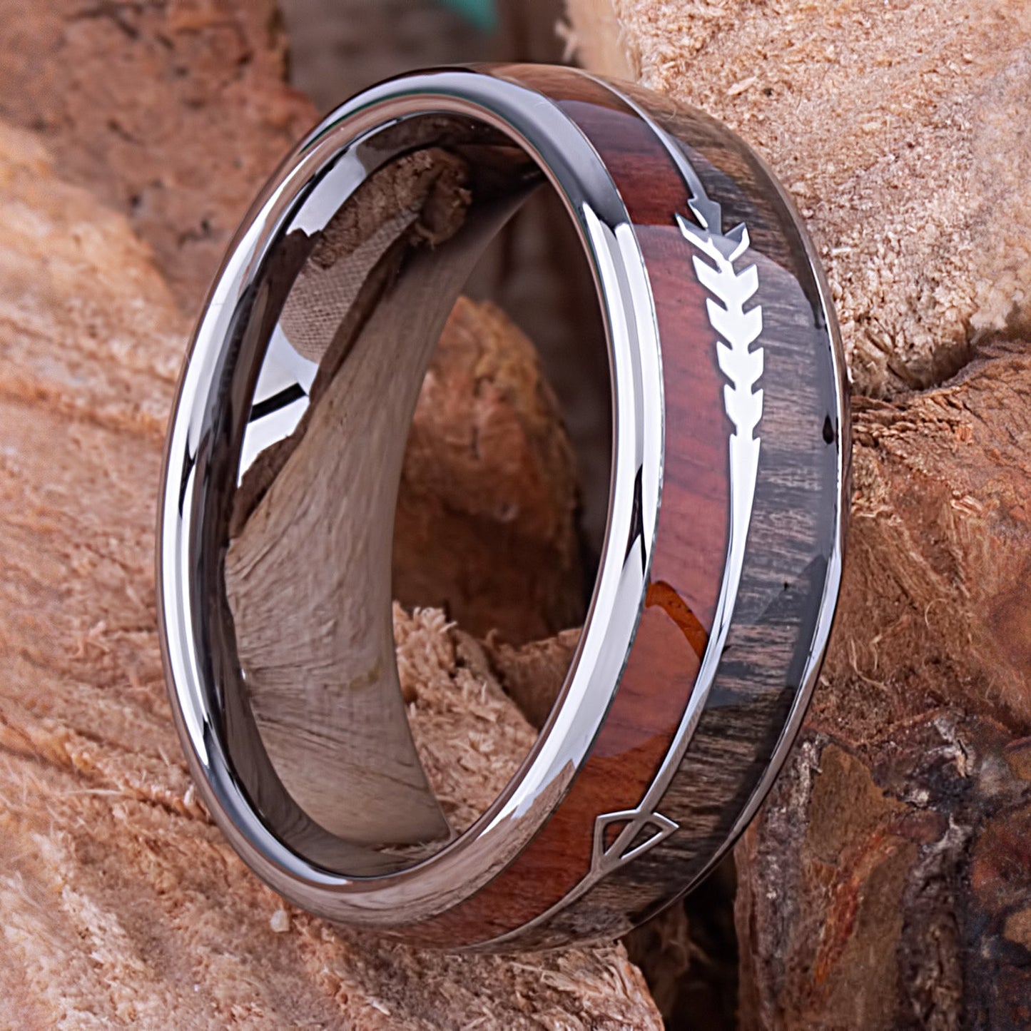 Tungsten Ring with Koa and Black Zebra Wood 8mm - TCR117 wood engagement band or wedding ring or promise band for boyfriend