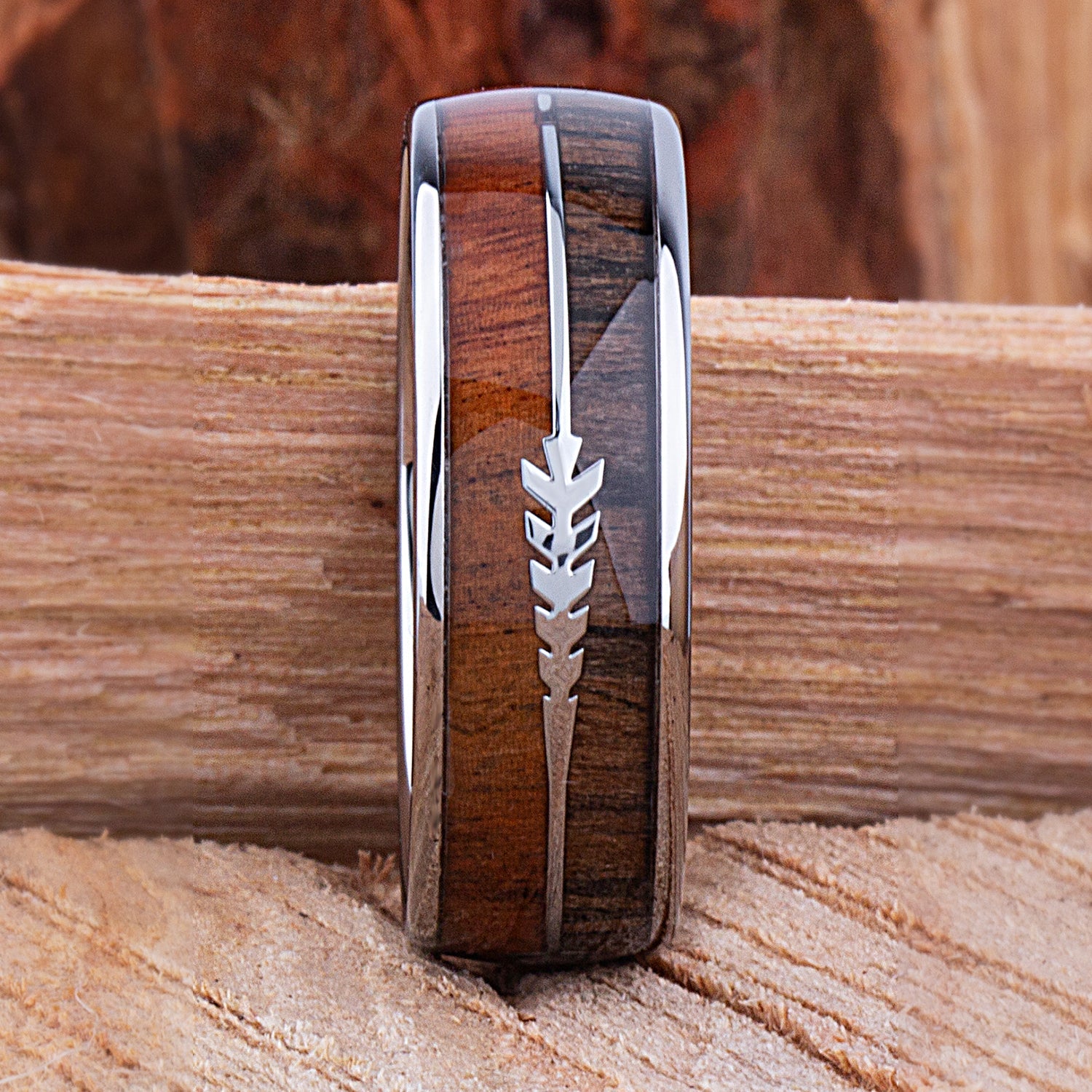 Tungsten Ring with Koa and Black Zebra Wood 8mm - TCR117 wood engagement band or wedding ring or promise band for boyfriend