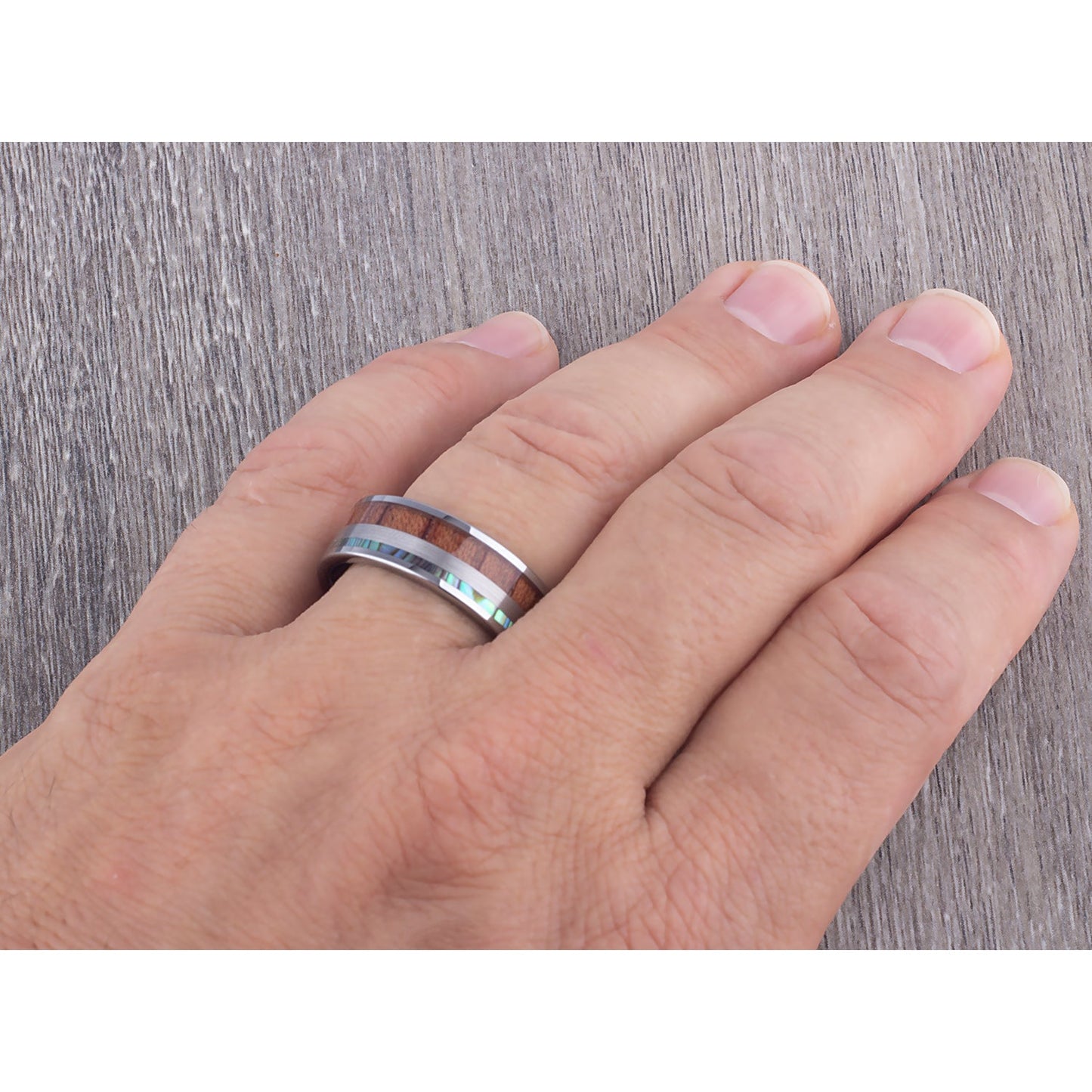Tungsten Ring with Koa Wood and Abalone Shell 8mm - TCR119 wood & shell engagement band or wedding ring or promise band