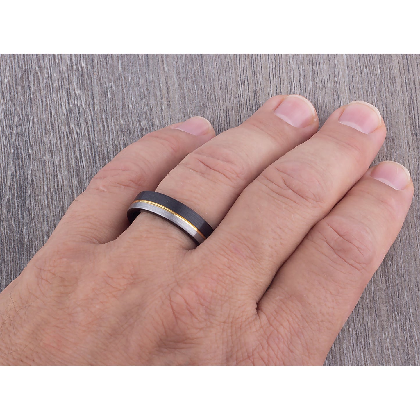 Tungsten Ring Black & Yellow Gold 6mm - TCR120 black & yellow gold engagement band or wedding ring or promise band