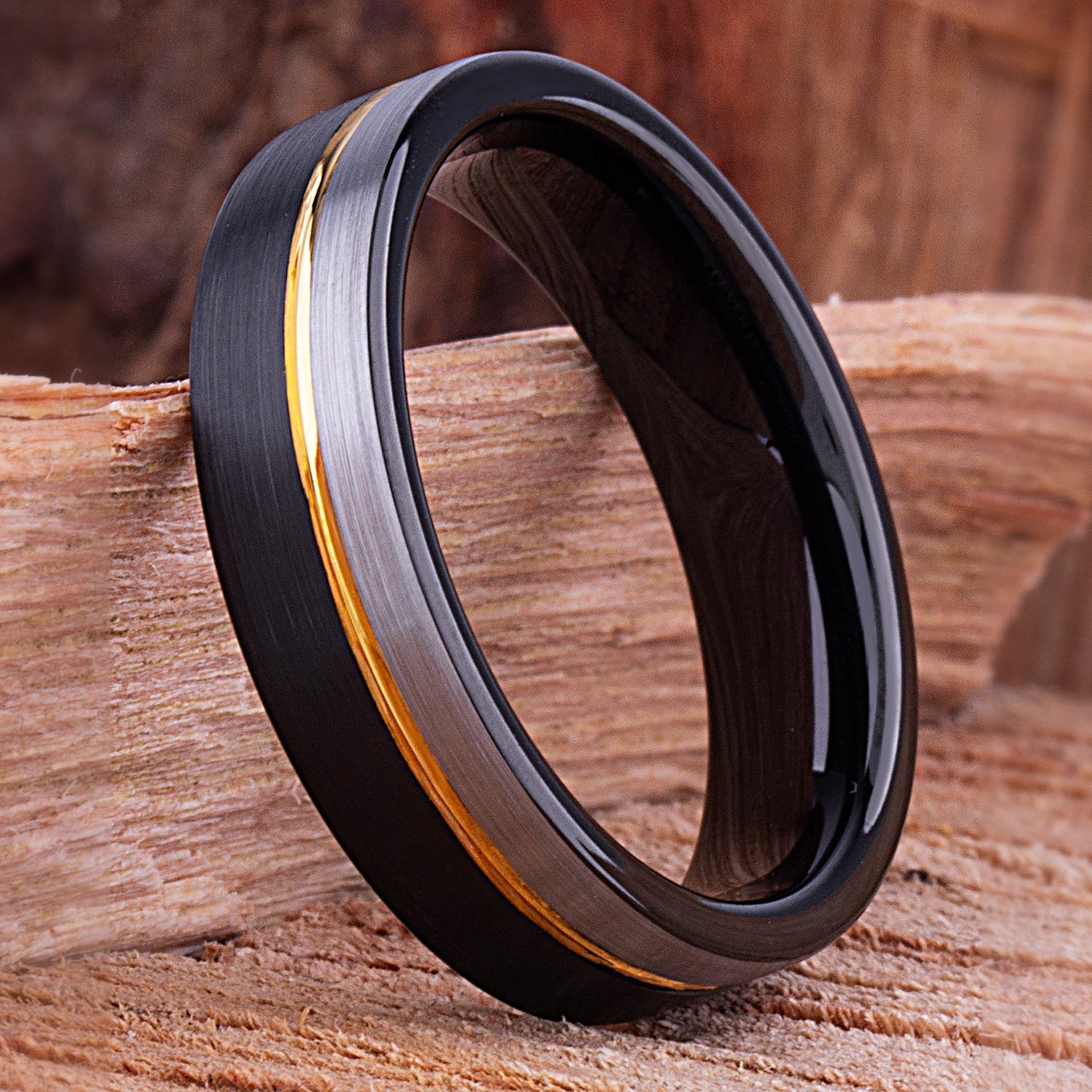 Tungsten Ring Black & Yellow Gold 6mm - TCR120 black & yellow gold engagement band or wedding ring or promise band