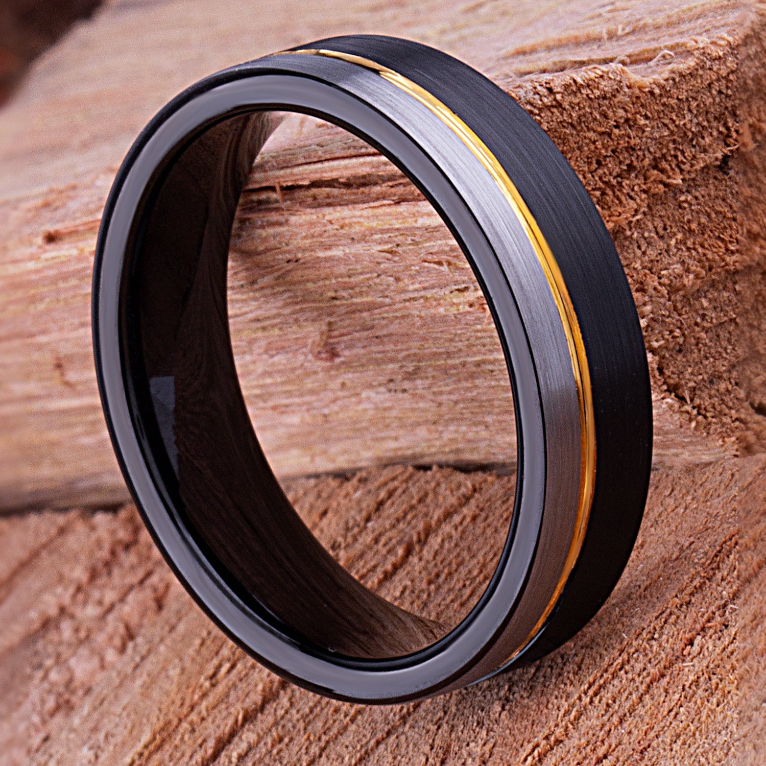 Tungsten Ring Black & Yellow Gold 6mm - TCR120 black & yellow gold engagement band or wedding ring or promise band