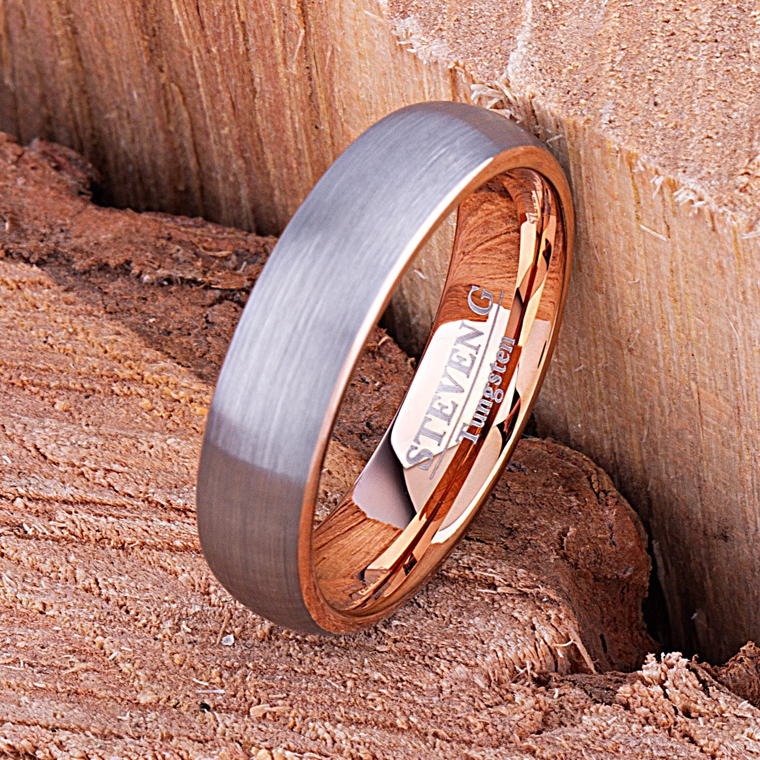 Tungsten Ring with Rose Gold 6mm - TCR124 rose gold engagement band or wedding ring or promise band for boyfriend
