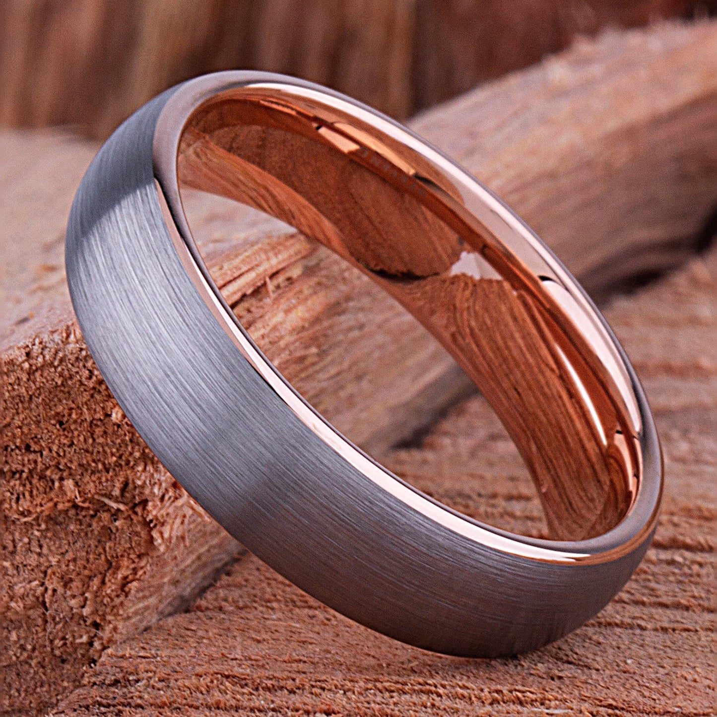 Tungsten Ring with Rose Gold 6mm - TCR124 rose gold engagement band or wedding ring or promise band for boyfriend