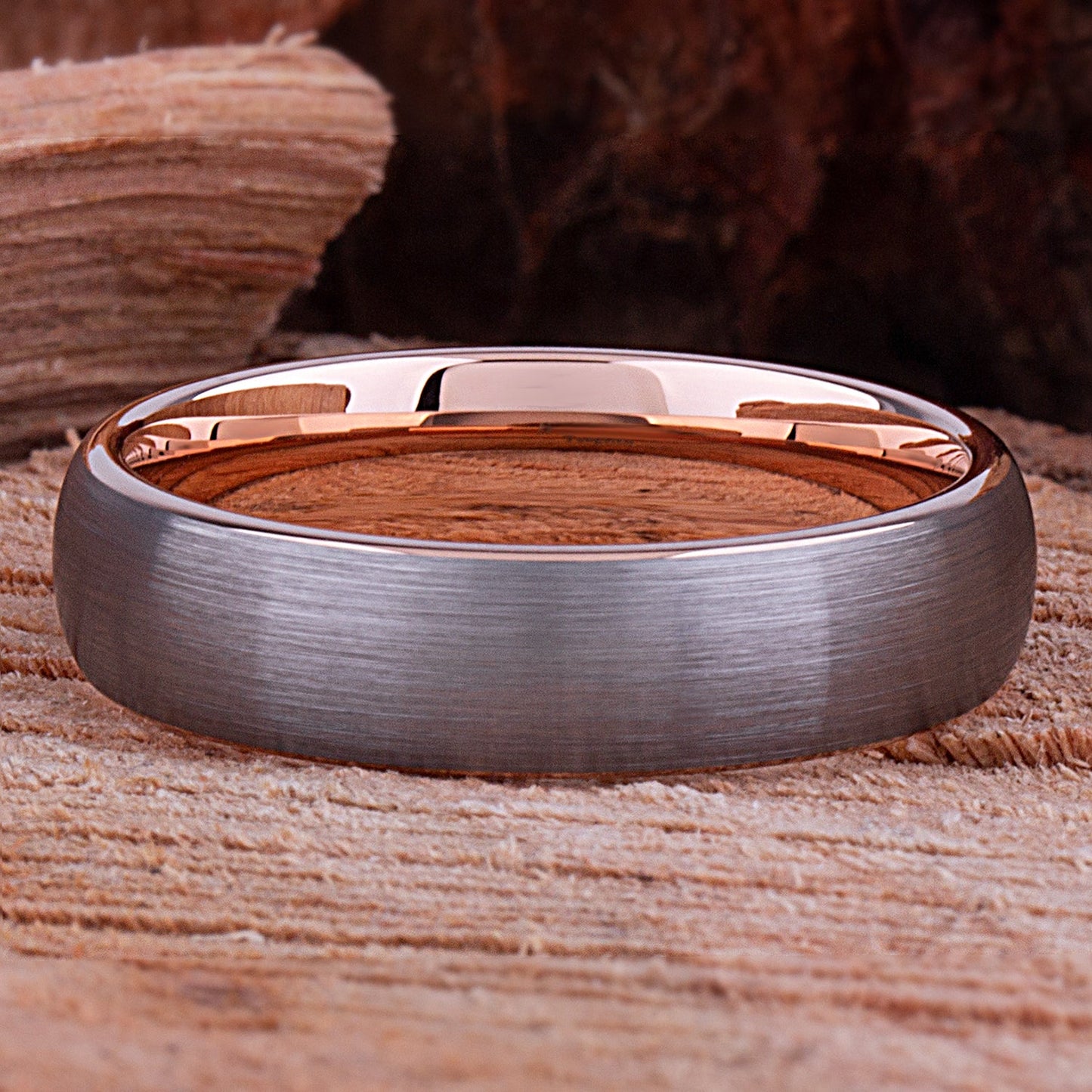 Tungsten Ring with Rose Gold 6mm - TCR124 rose gold engagement band or wedding ring or promise band for boyfriend
