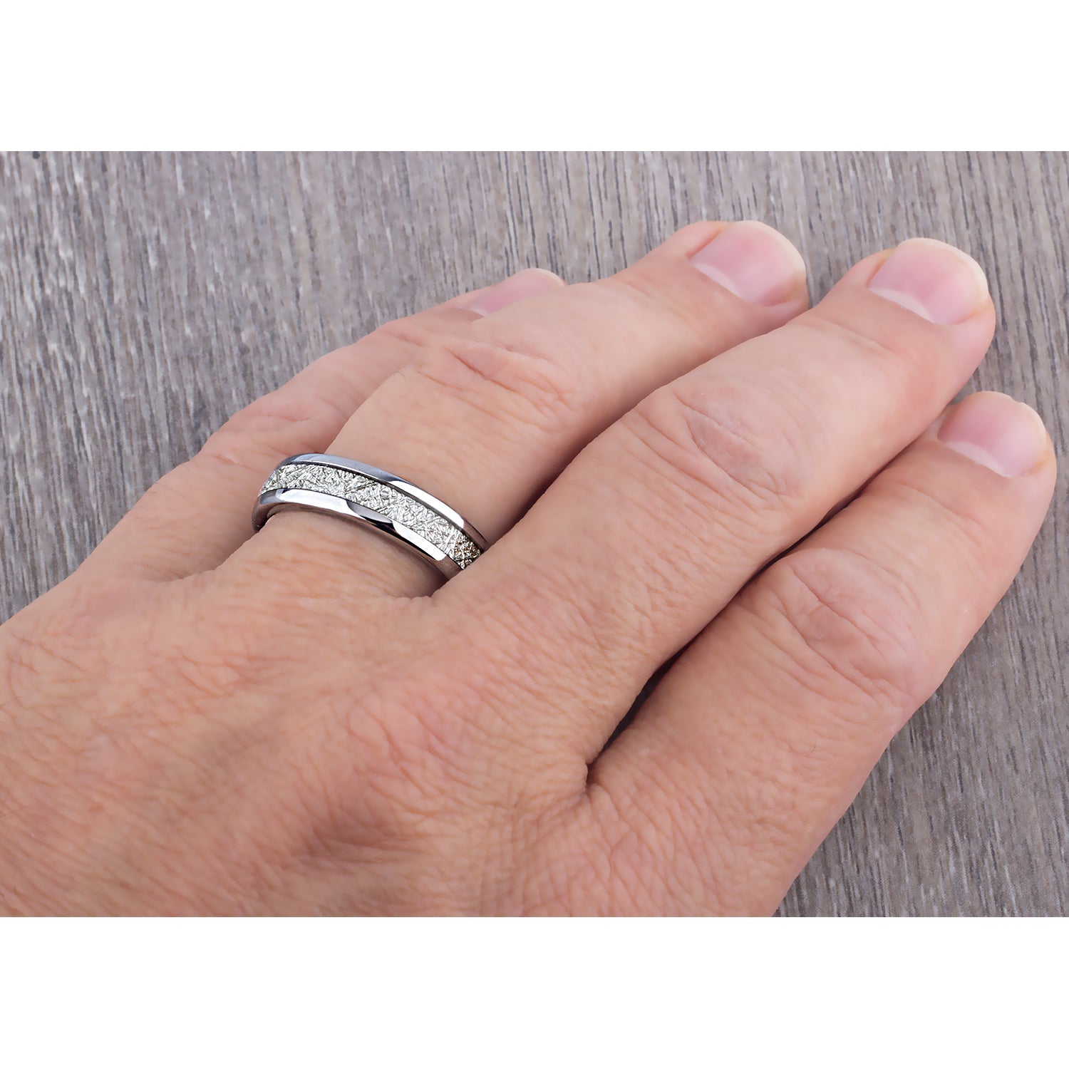  Tungsten Ring with Man-Made Meteorite - 6mm Width