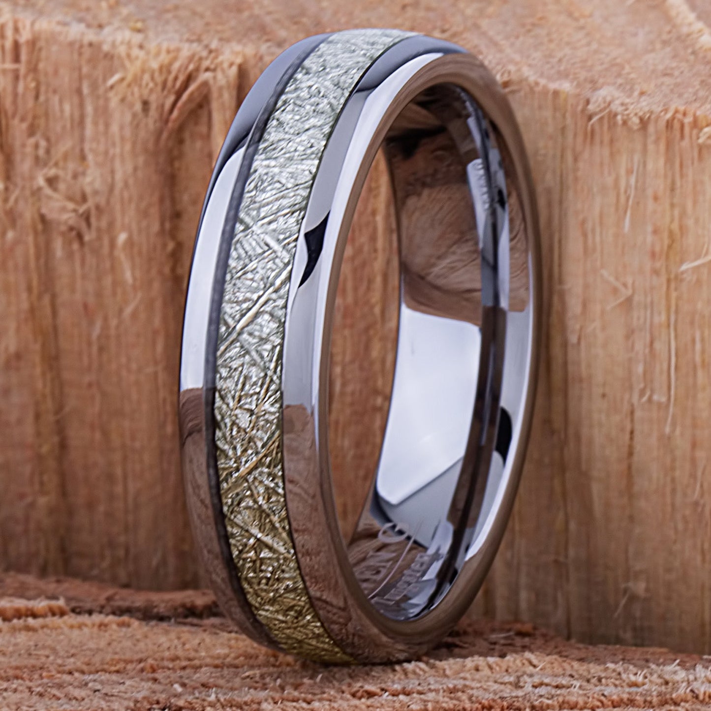  Tungsten Ring with Man-Made Meteorite - 6mm Width