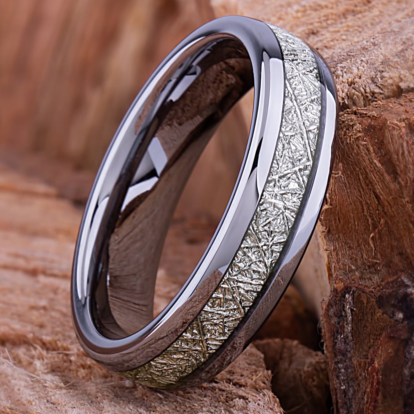  Tungsten Ring with Man-Made Meteorite - 6mm Width