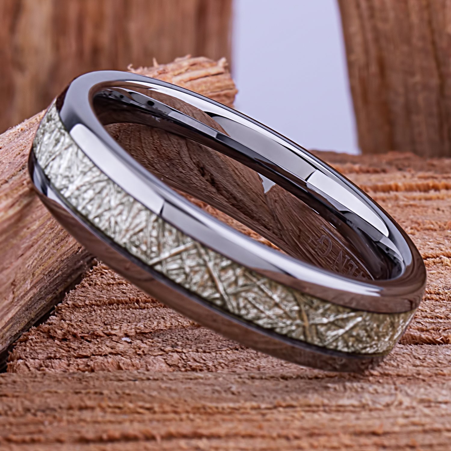  Tungsten Ring with Man-Made Meteorite - 6mm Width