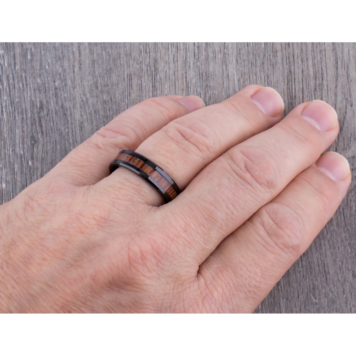 Black Tungsten Wedding Band or Engagement Ring 6mm Wide with Natural Padauk Wood Inlay