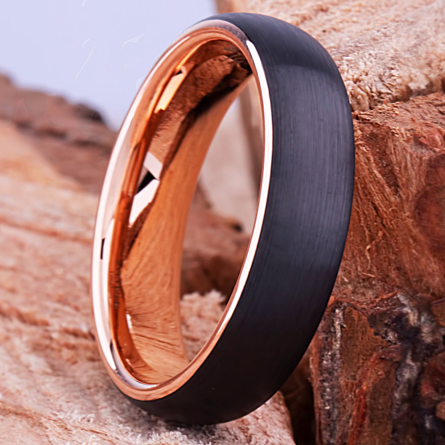 Black and Rose Gold Tungsten Ring 6mm - TCR138 rose gold men’s wedding or engagement band or anniversary ring for him