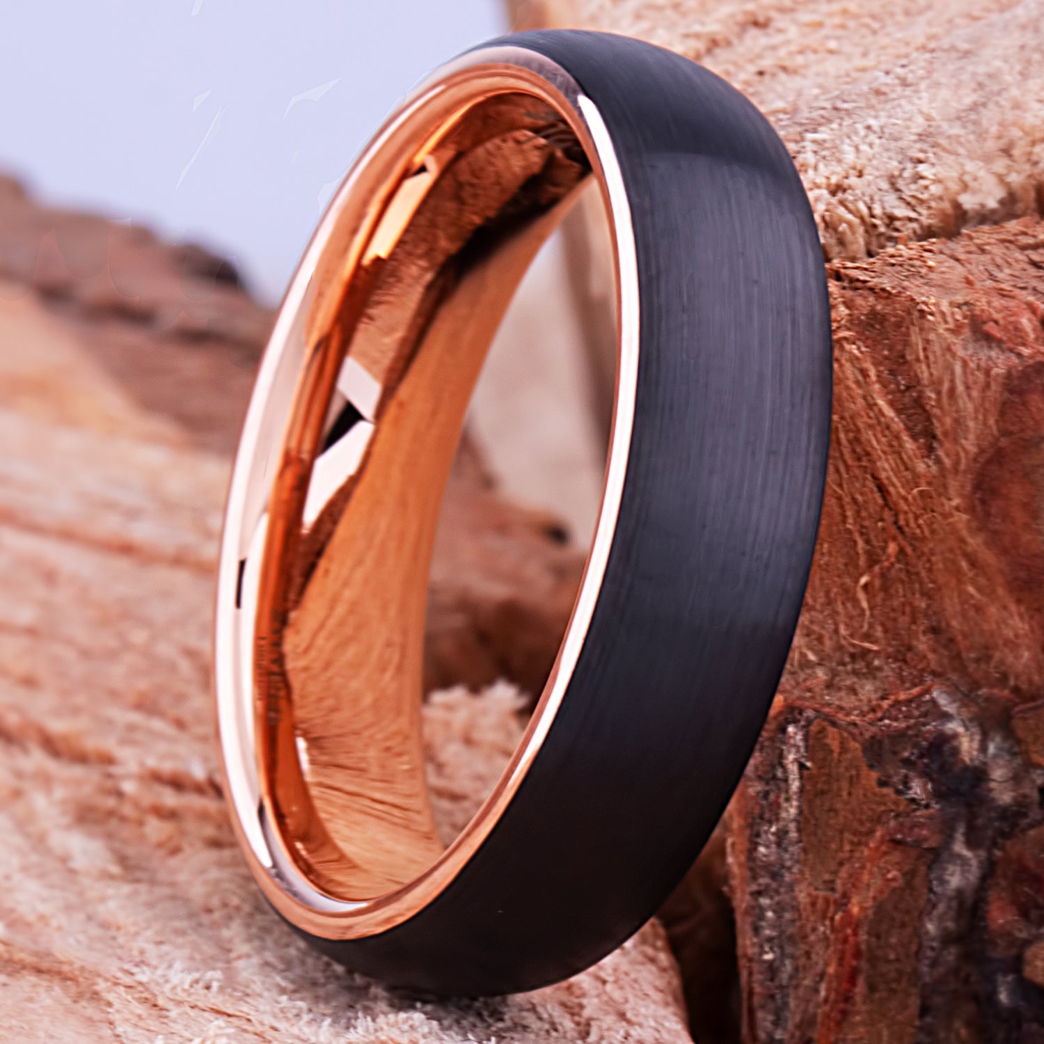 Black and Rose Gold Tungsten Ring 6mm - TCR138 rose gold men’s wedding or engagement band or anniversary ring for him