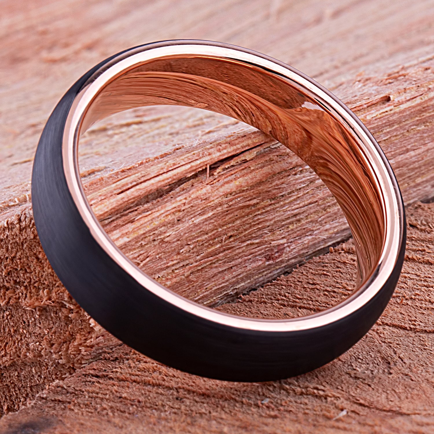 Black and Rose Gold Tungsten Ring 6mm - TCR138 rose gold men’s wedding or engagement band or anniversary ring for him