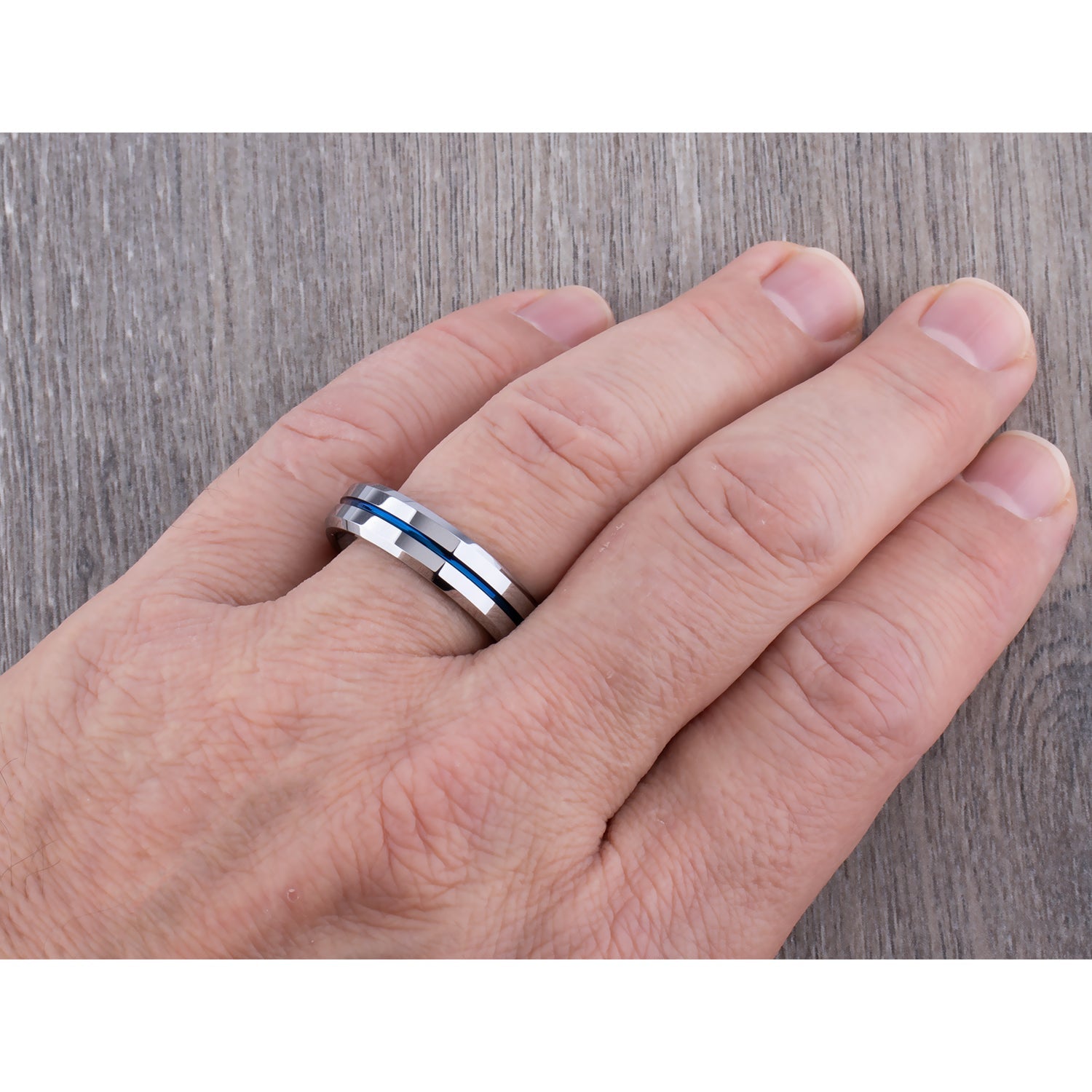Tungsten Ring with Blue Center Channel 6mm - TCR140 blue men’s engagement or wedding ring or anniversary band for husband