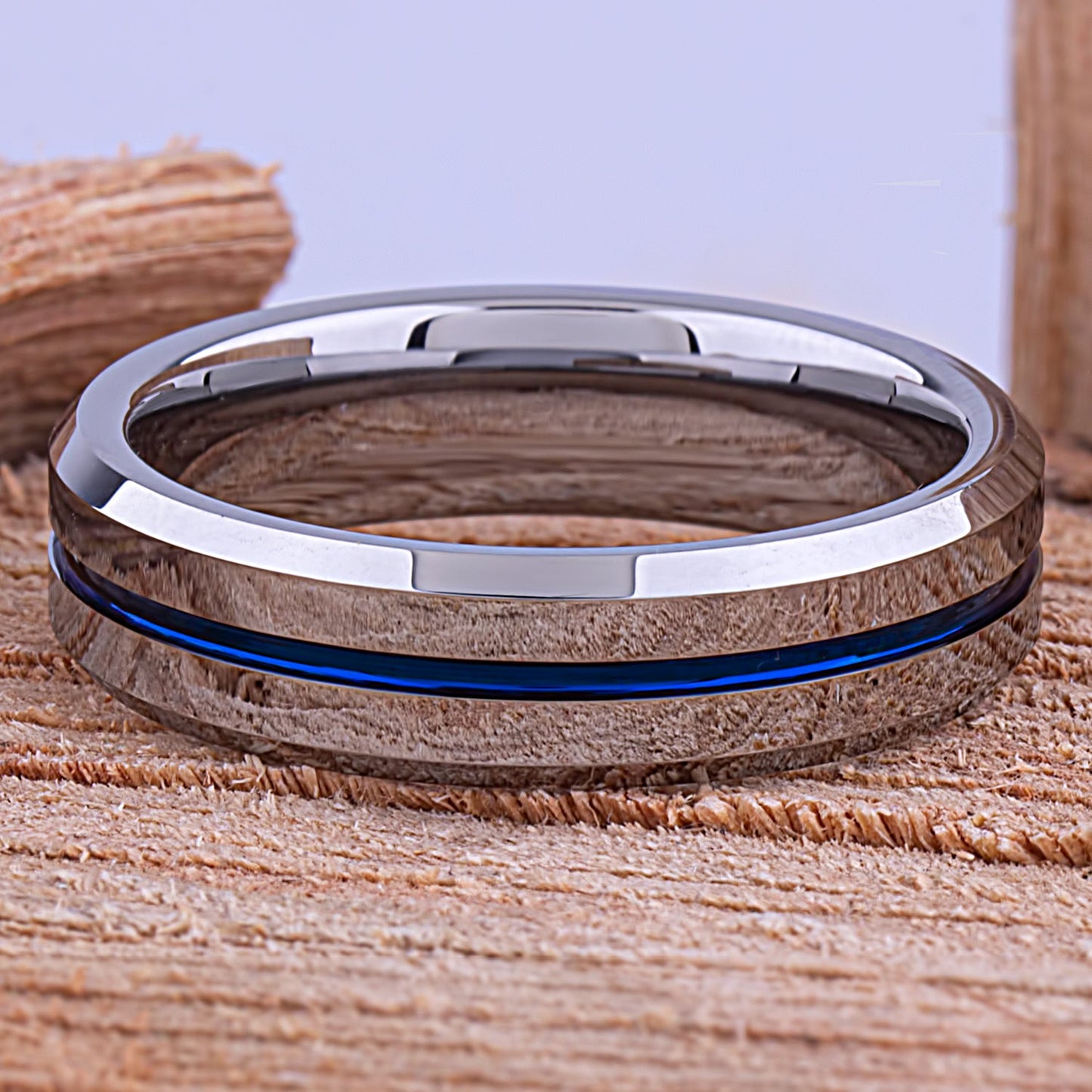 Tungsten Ring with Blue Center Channel 6mm - TCR140 blue men’s engagement or wedding ring or anniversary band for husband