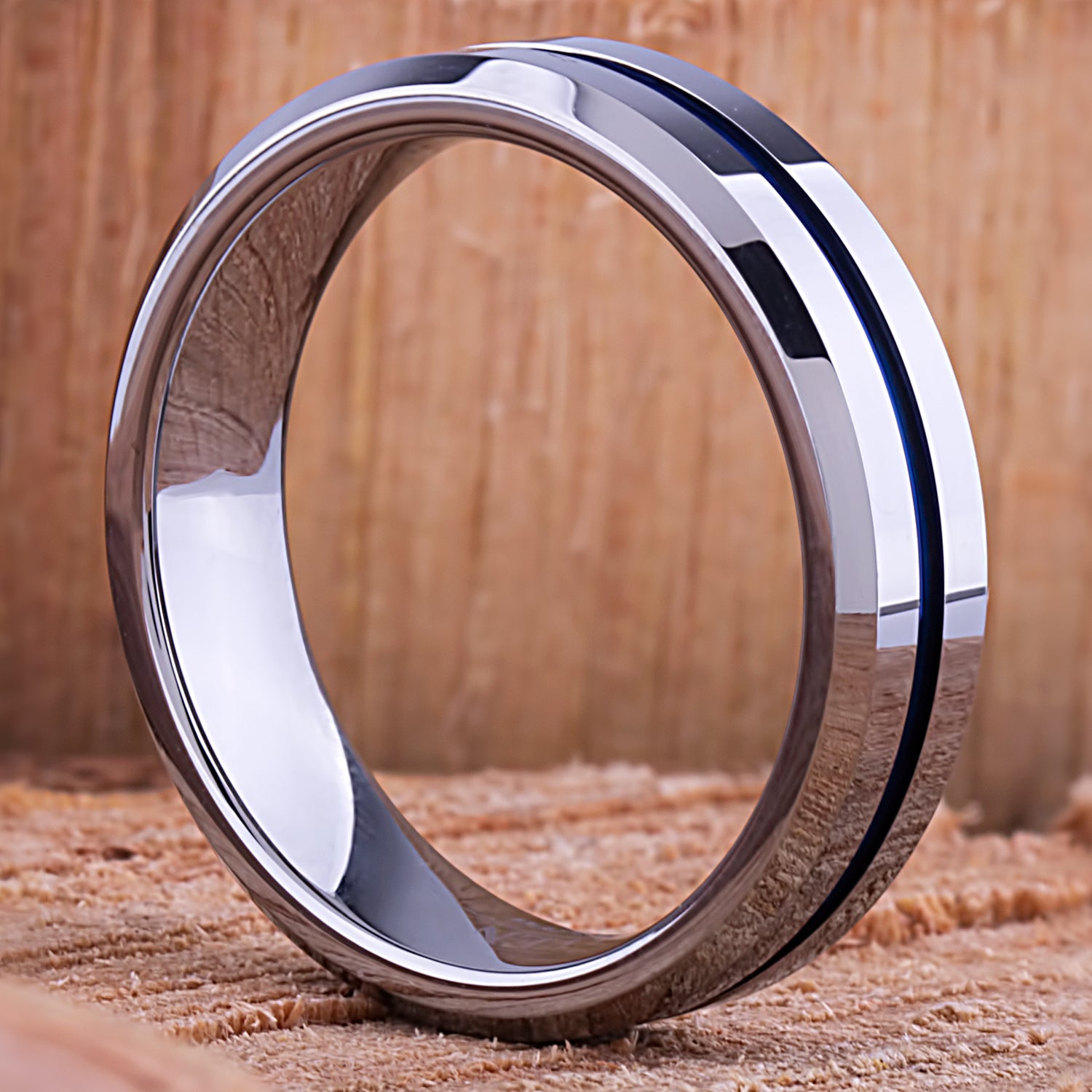Tungsten Ring with Blue Center Channel 6mm - TCR140 blue men’s engagement or wedding ring or anniversary band for husband