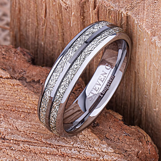  Tungsten Ring with Man Made Meteorite - 6mm Width