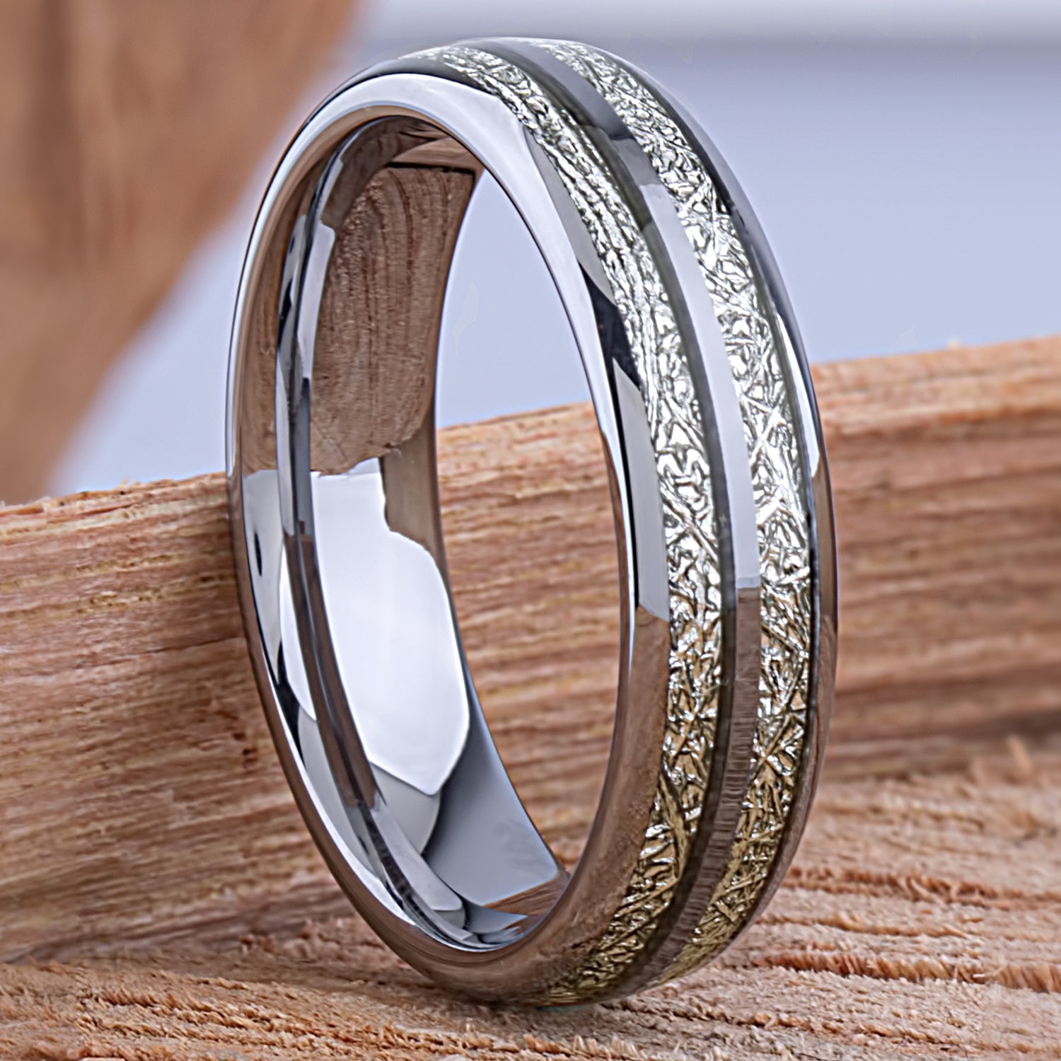  Tungsten Ring with Man Made Meteorite - 6mm Width
