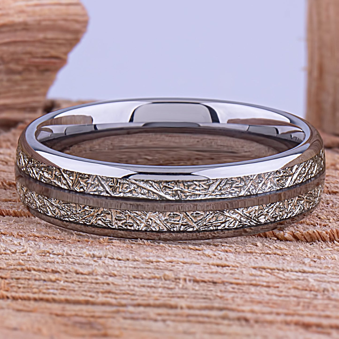  Tungsten Ring with Man Made Meteorite - 6mm Width