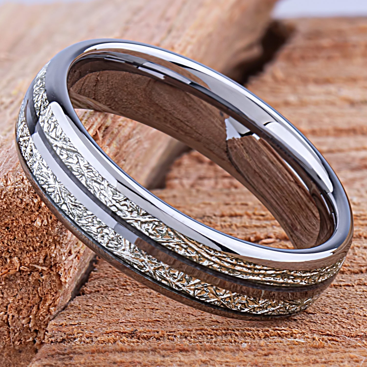  Tungsten Ring with Man Made Meteorite - 6mm Width