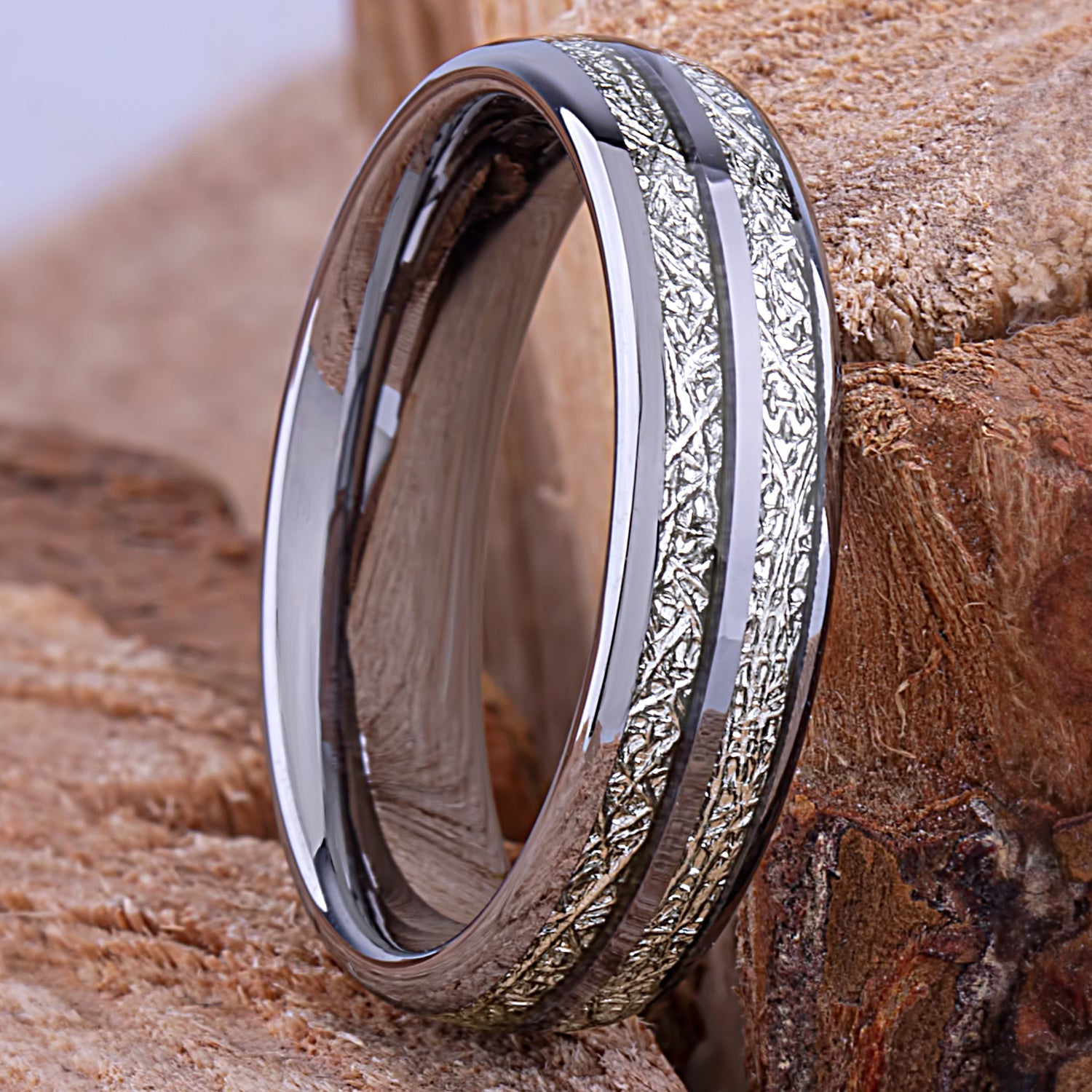  Tungsten Ring with Man Made Meteorite - 6mm Width