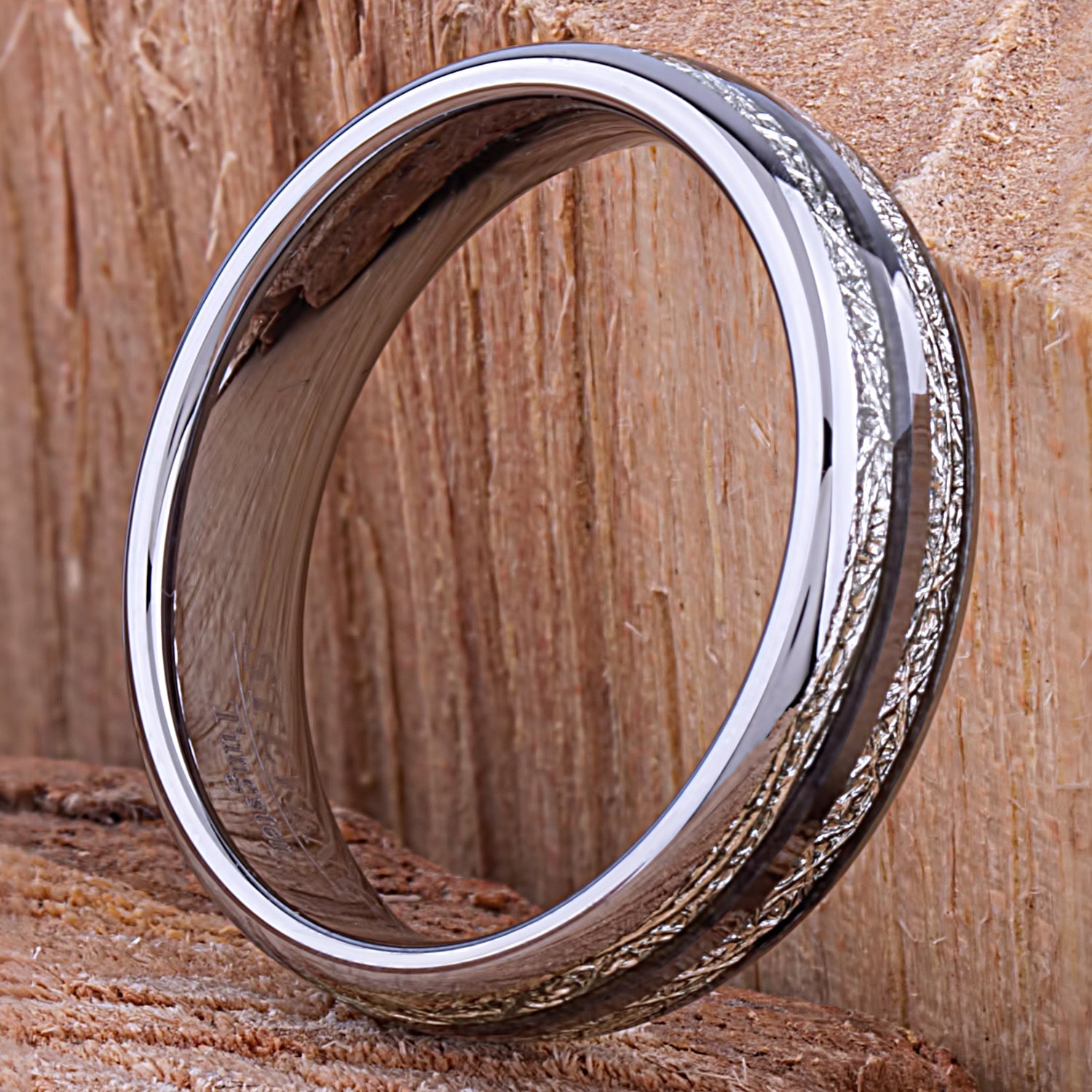  Tungsten Ring with Man Made Meteorite - 6mm Width
