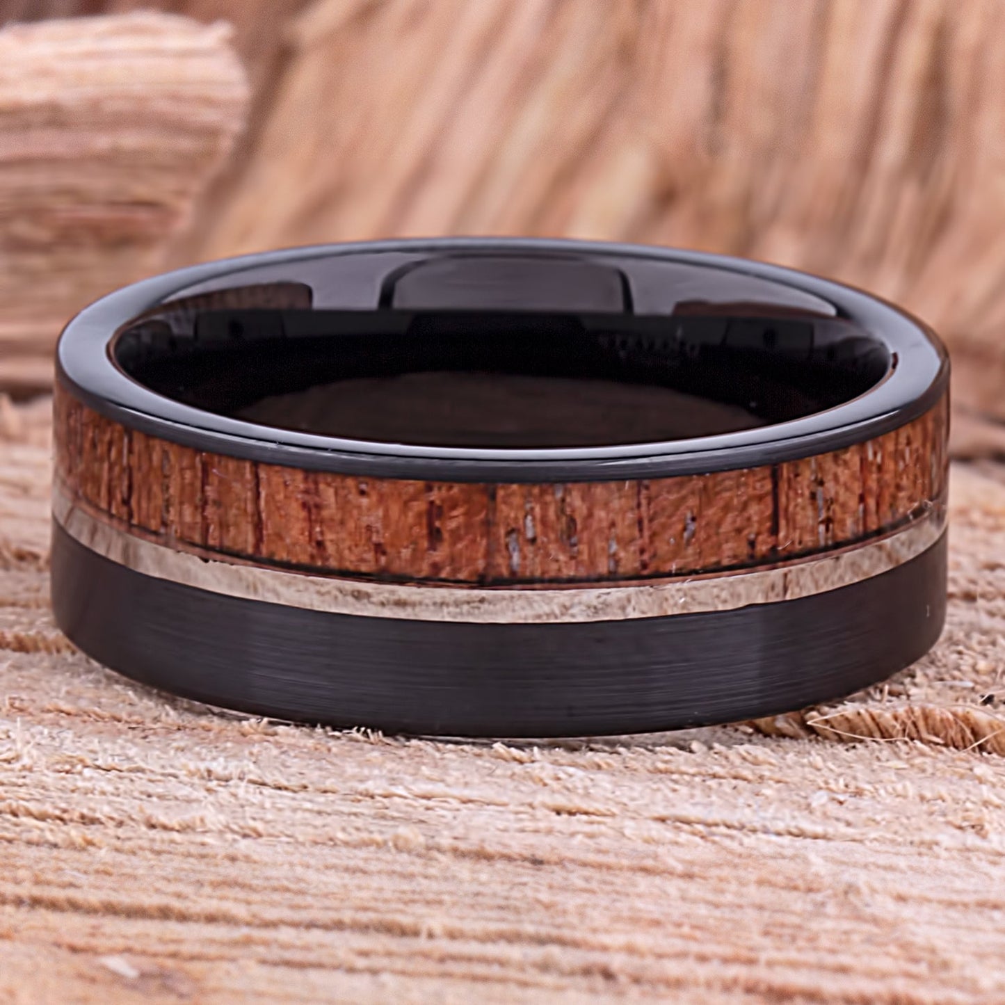 Black Tungsten Ring with Padauk Wood 8mm - TCR145 black and wood men’s wedding or engagement band or promise ring