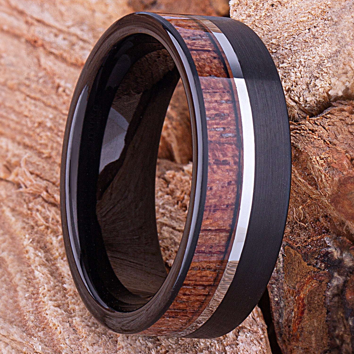Black Tungsten Ring with Padauk Wood 8mm - TCR145 black and wood men’s wedding or engagement band or promise ring