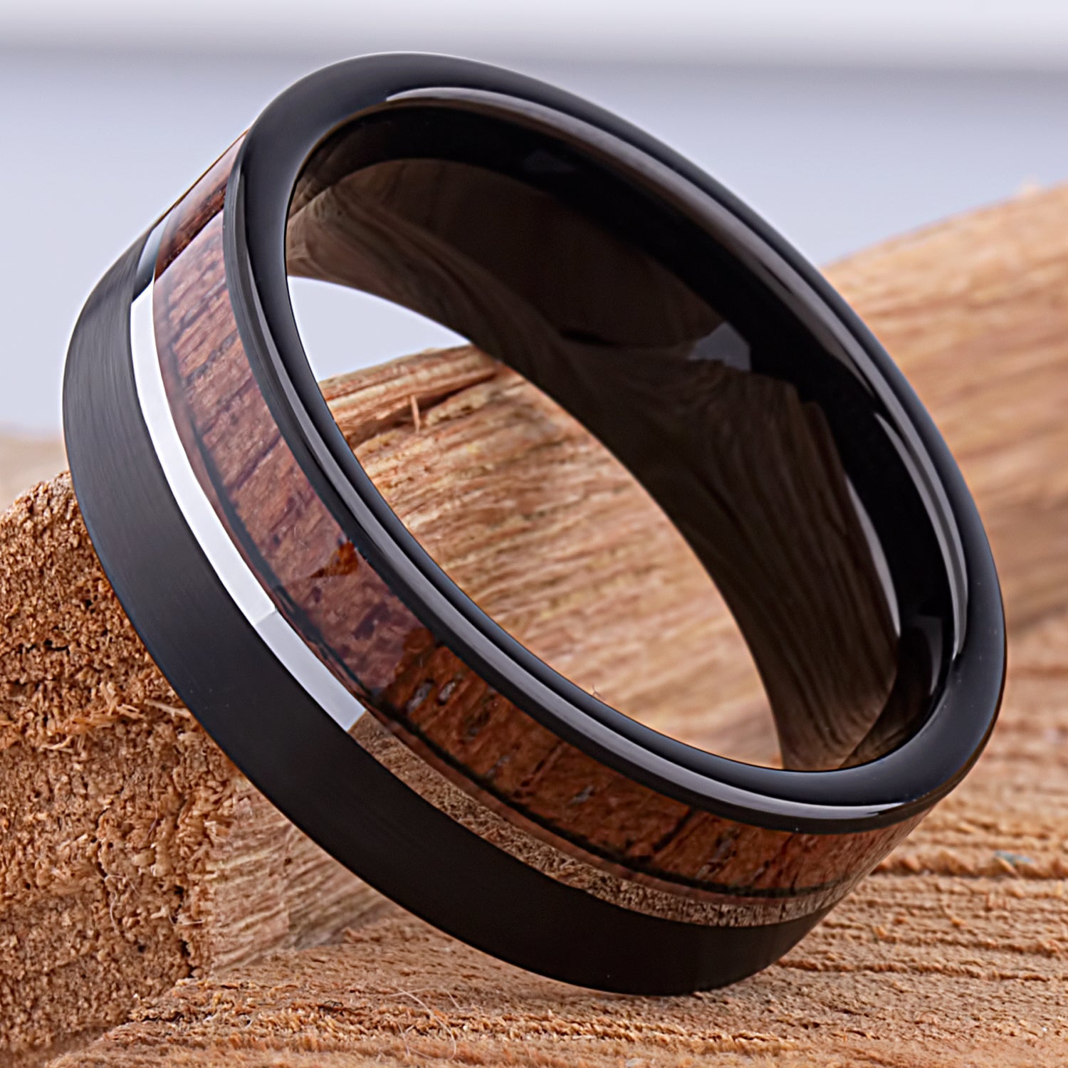 Black Tungsten Ring with Padauk Wood 8mm - TCR145 black and wood men’s wedding or engagement band or promise ring