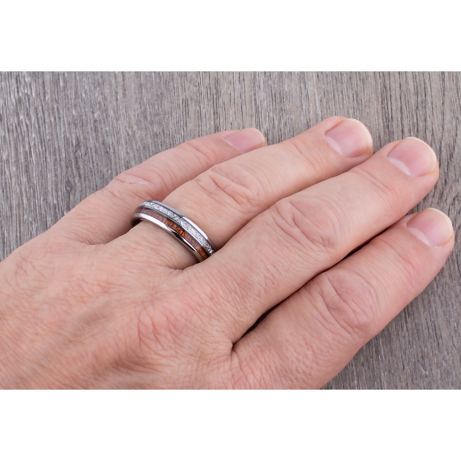 Tungsten with Sapele Wood and Man Made Meteorite 6mm - TCR146 wood & meteorite men’s wedding or engagement band or promise ring