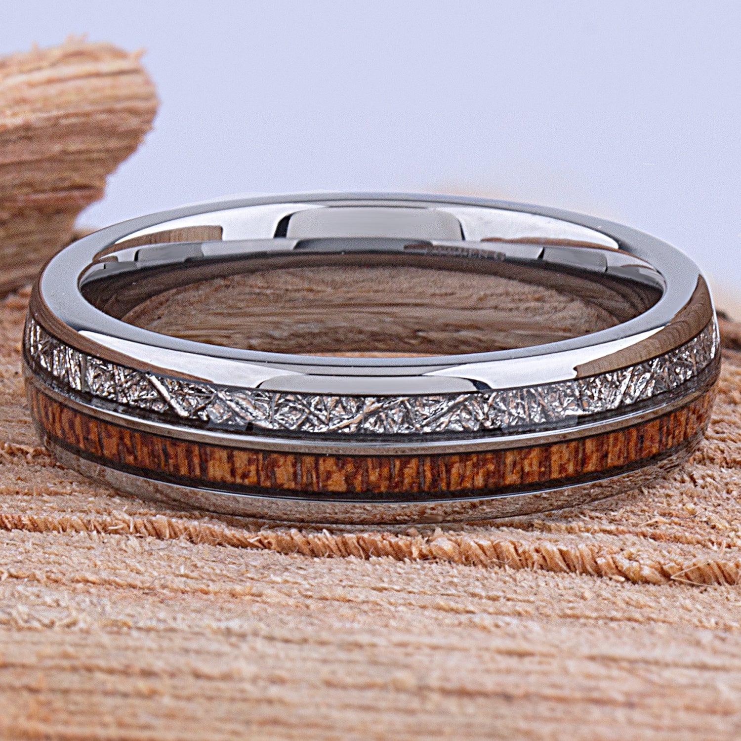 Tungsten with Sapele Wood and Man Made Meteorite 6mm - TCR146 wood & meteorite men’s wedding or engagement band or promise ring