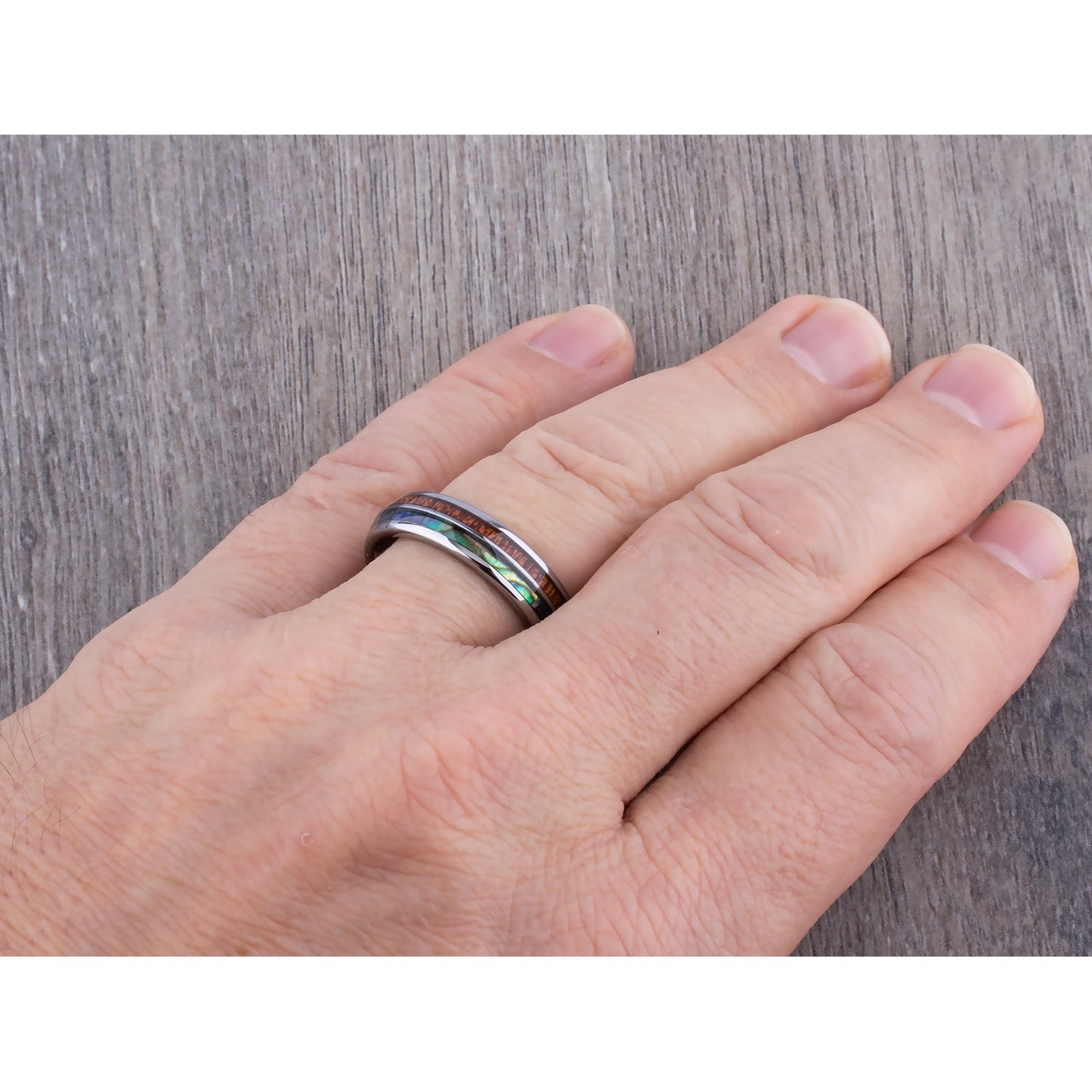 Tungsten Ring with Sapele Wood and Abalone Shell 6mm - wood & shell men’s wedding or engagement band or anniversary ring