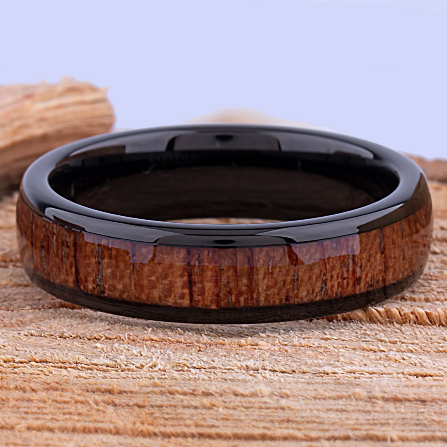 Tungsten Black Ring with Padauk Wood 6mm - black & wood men’s engagement or wedding ring or anniversary band for husband