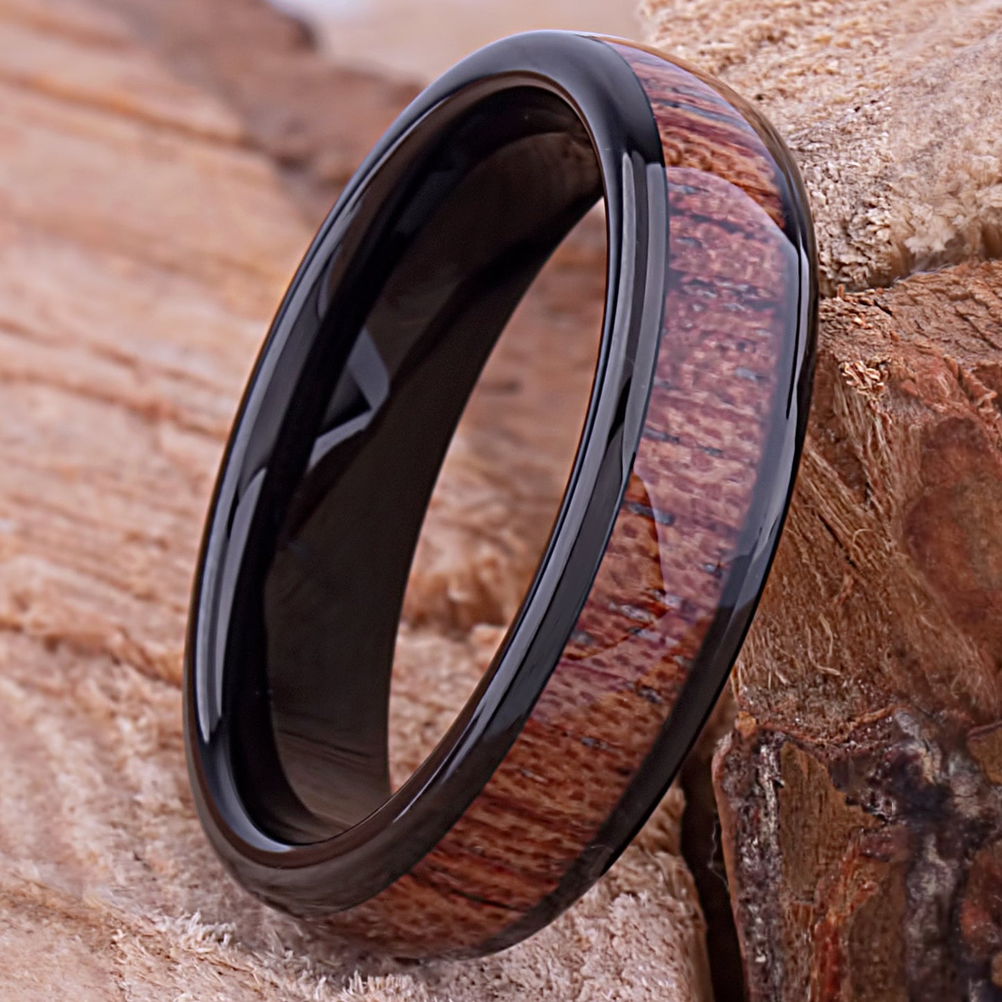 Tungsten Black Ring with Padauk Wood 6mm - black & wood men’s engagement or wedding ring or anniversary band for husband