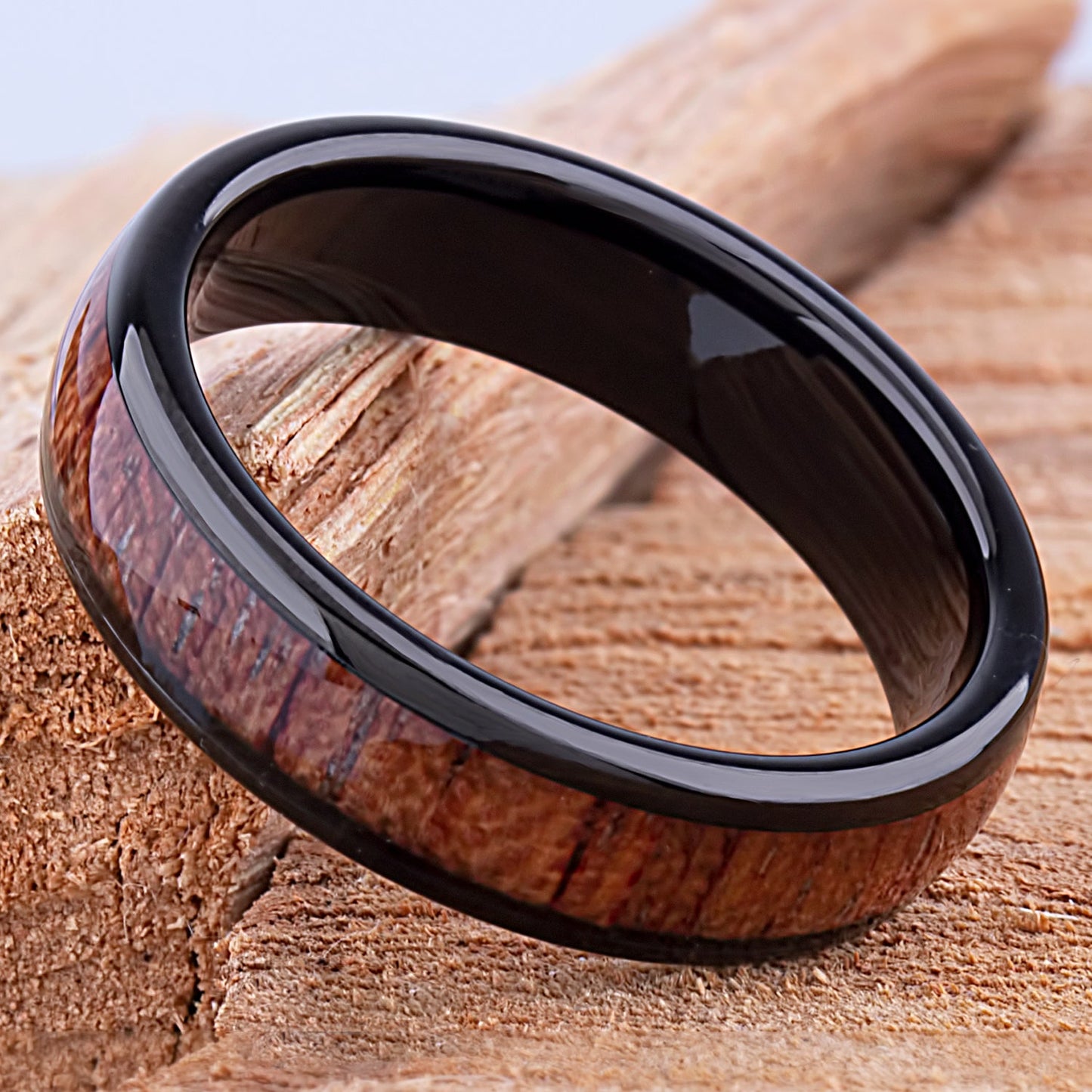Tungsten Black Ring with Padauk Wood 6mm - black & wood men’s engagement or wedding ring or anniversary band for husband