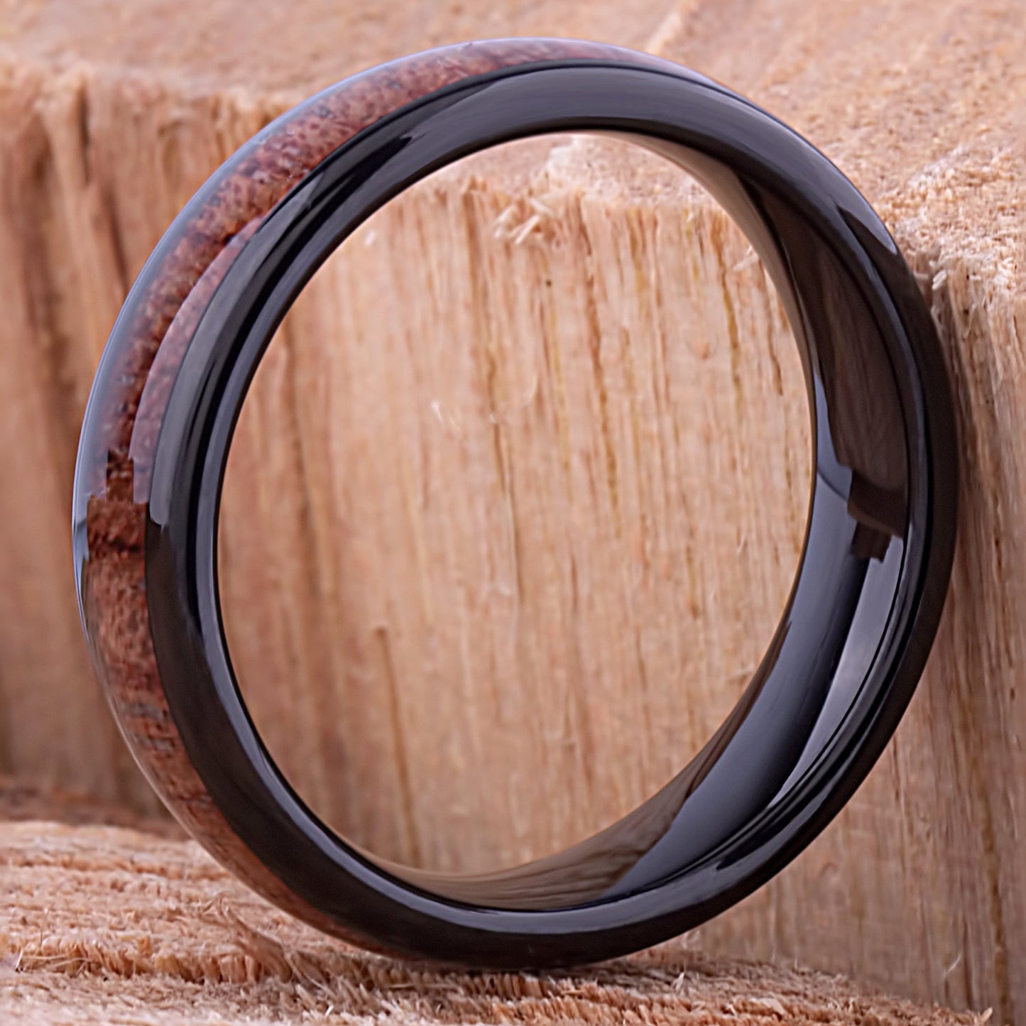 Tungsten Black Ring with Padauk Wood 6mm - black & wood men’s engagement or wedding ring or anniversary band for husband