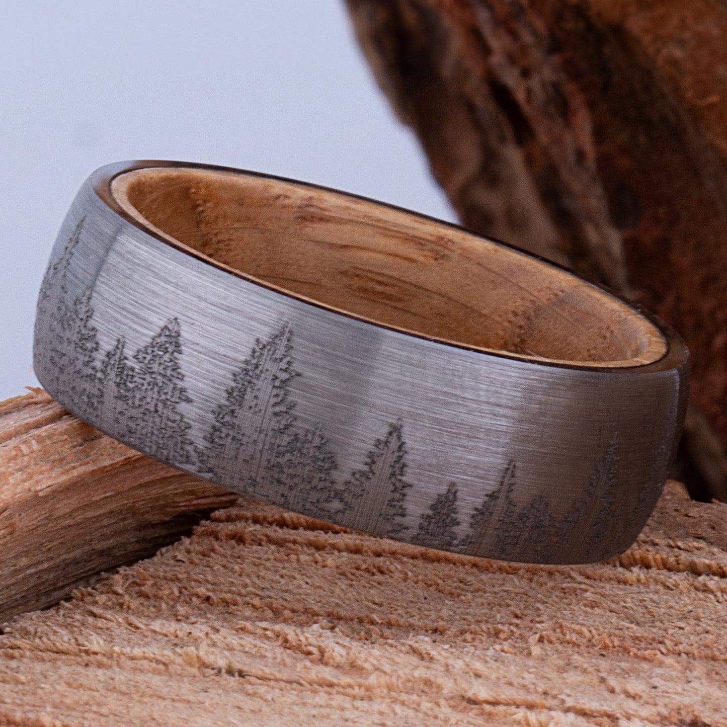 Tungsten Ring with Whisky Barrel 8mm - TCR149 wood men’s wedding or engagement band or promise ring for boyfriend