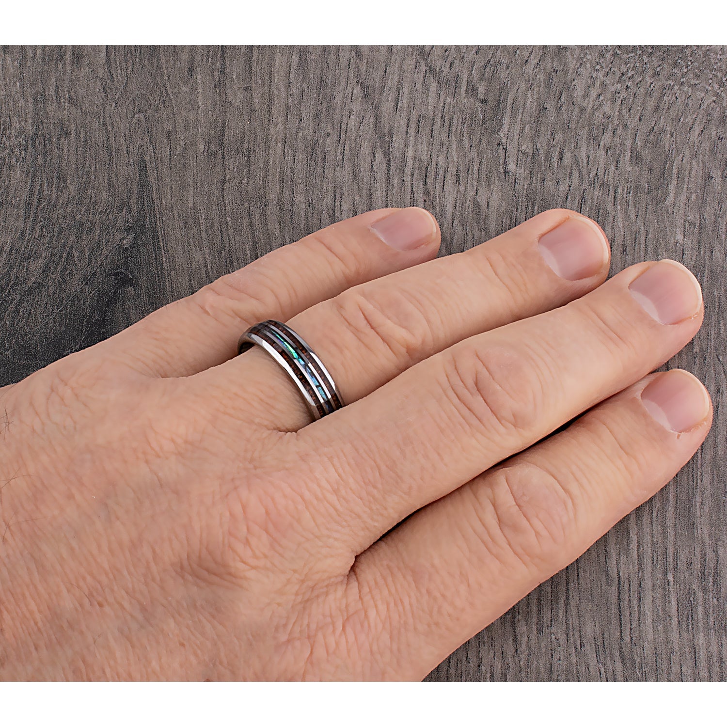Tungsten Ring with Koa Wood and Abalone Shell 6mm - wood & shell men’s wedding or engagement band or anniversary ring