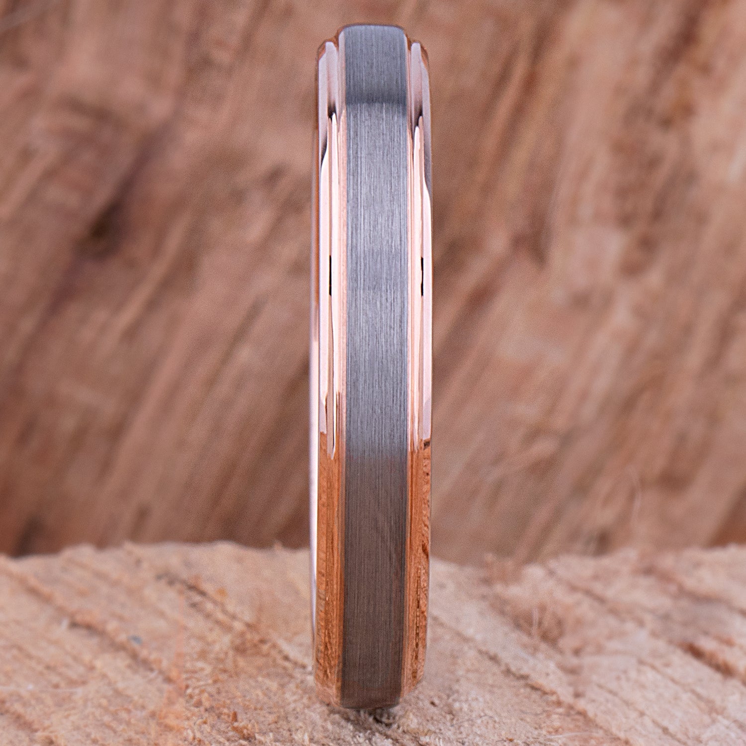 Tungsten Wedding Ring or Engagement Band 4mm with Rose Gold Interior & Brush Finish, Gift For Boy or Girl Friend, Unisex Tungsten Ring