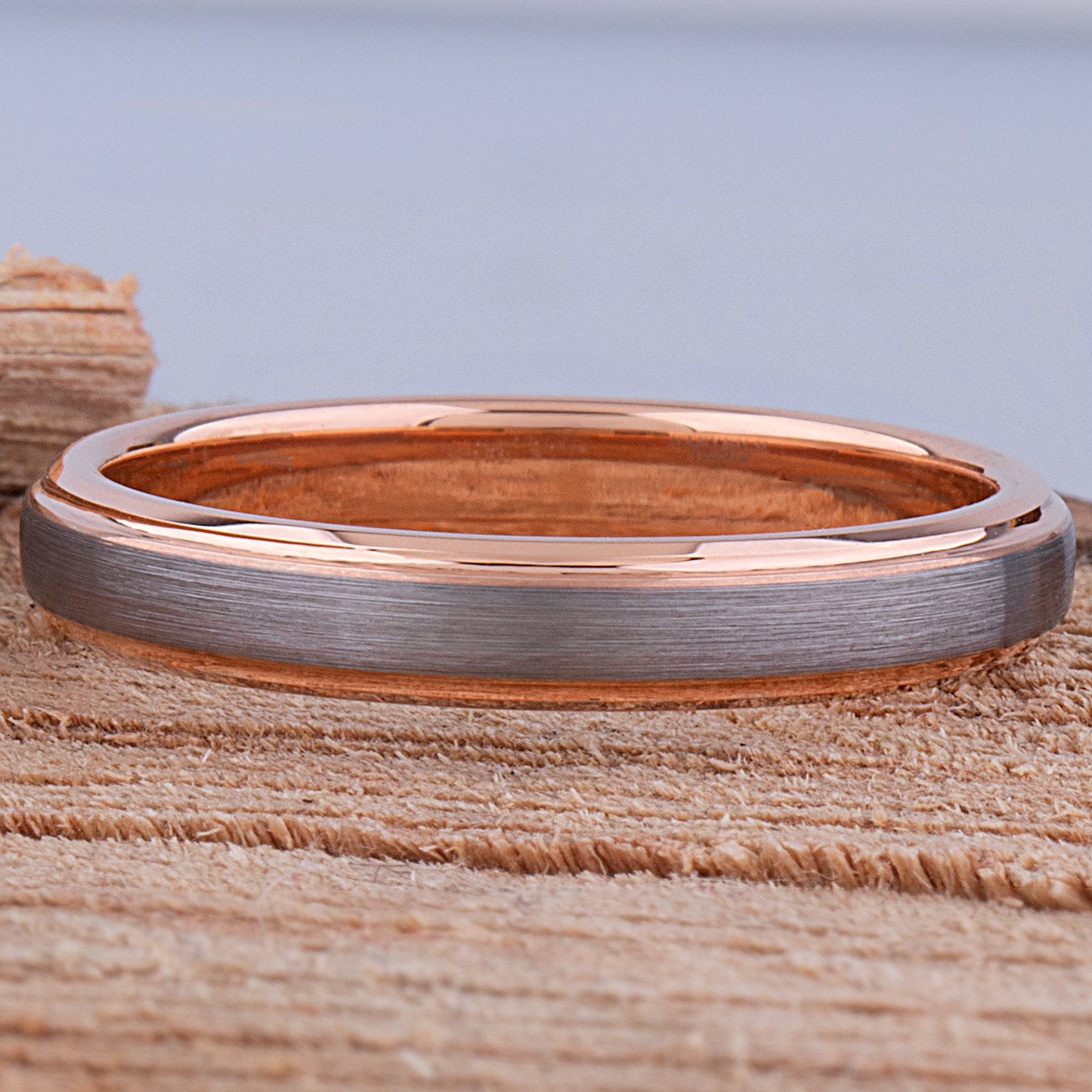 Tungsten Wedding Ring or Engagement Band 4mm with Rose Gold Interior & Brush Finish, Gift For Boy or Girl Friend, Unisex Tungsten Ring