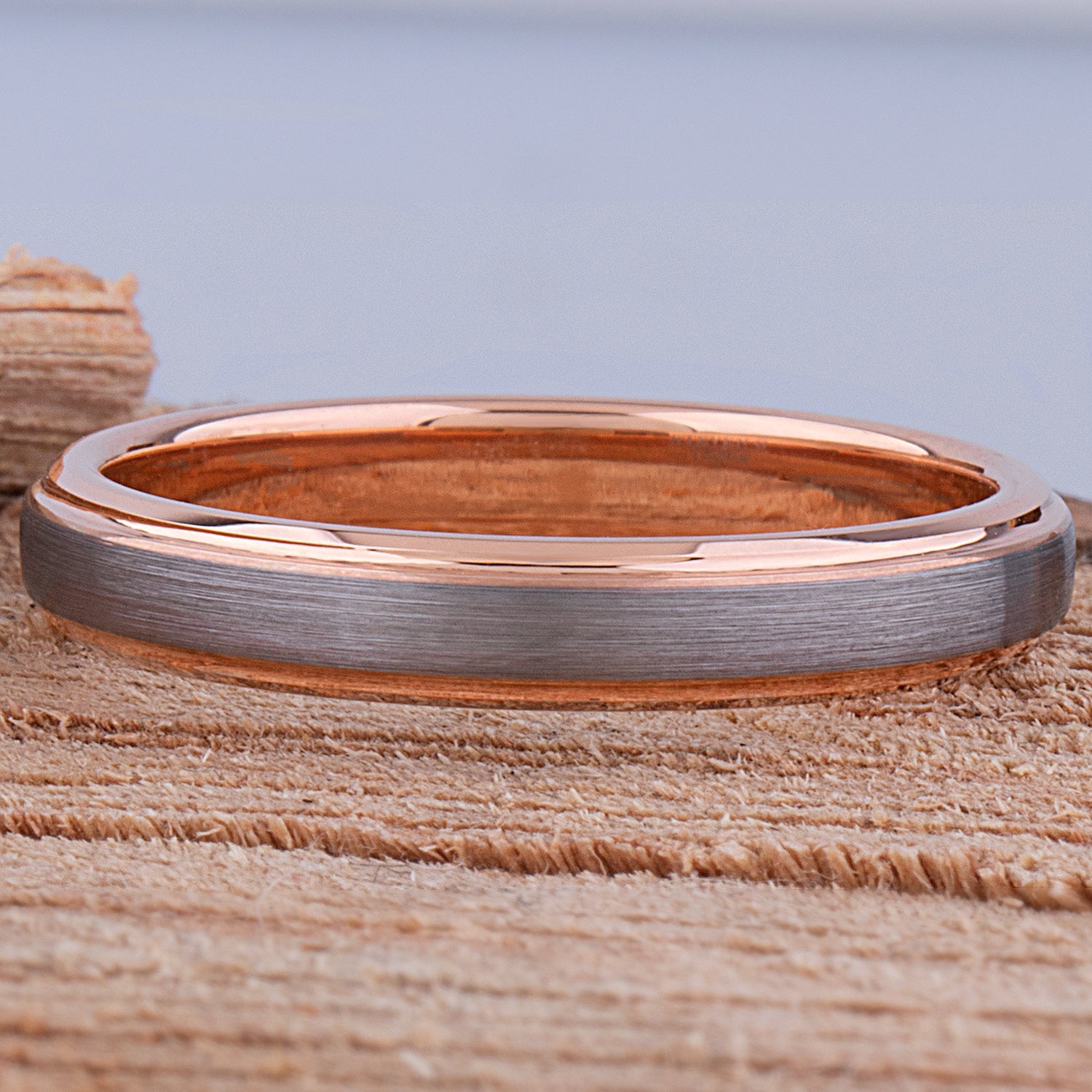 Tungsten Wedding Ring or Engagement Band 4mm with Rose Gold Interior & Brush Finish, Gift For Boy or Girl Friend, Unisex Tungsten Ring