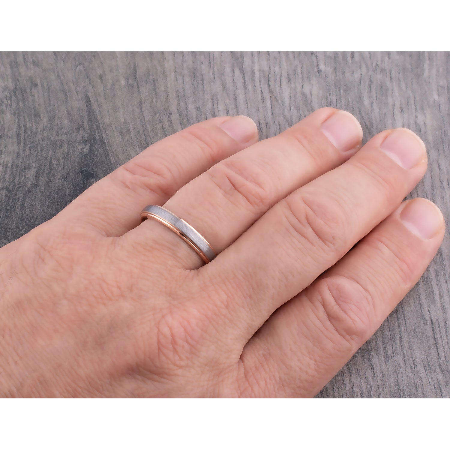Tungsten Wedding Ring or Engagement Band 4mm with Rose Gold Interior & Brush Finish, Gift For Boy or Girl Friend, Unisex Tungsten Ring