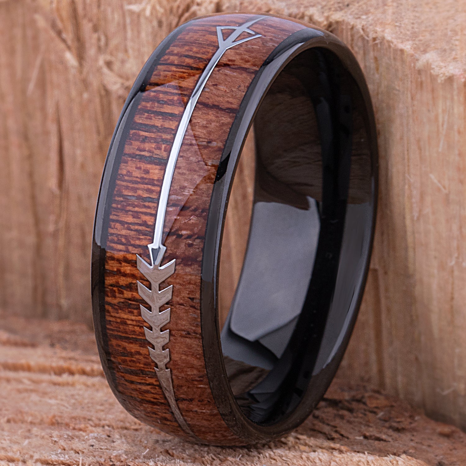 Tungsten Ring with Natural Padauk & Crateva Nurvala Wood Inlay - 8mm Width