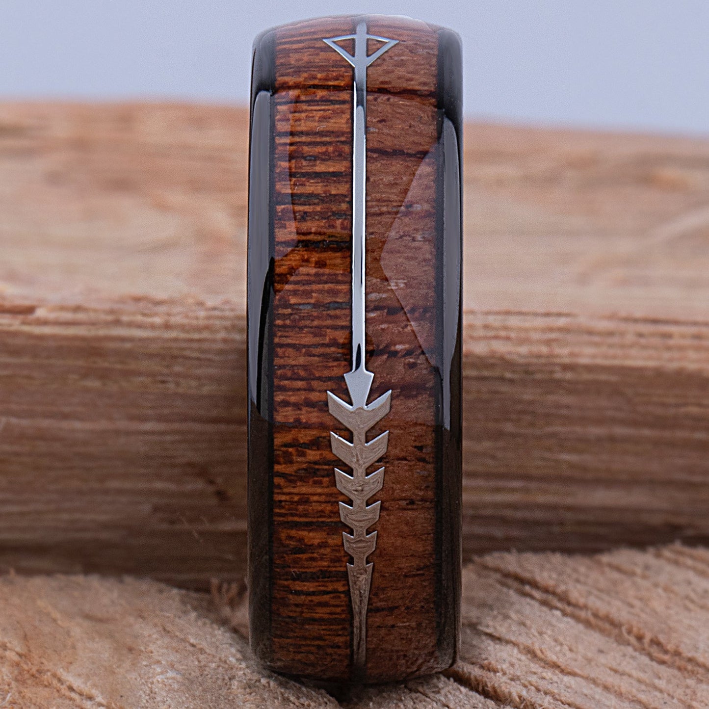  Tungsten Ring with Natural Padauk & Crateva Nurvala Wood Inlay - 8mm Width