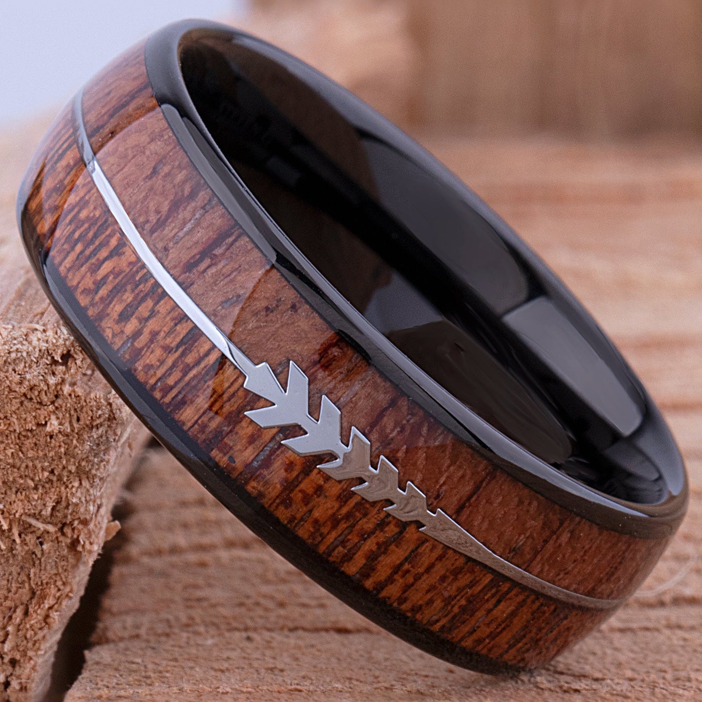  Tungsten Ring with Natural Padauk & Crateva Nurvala Wood Inlay - 8mm Width