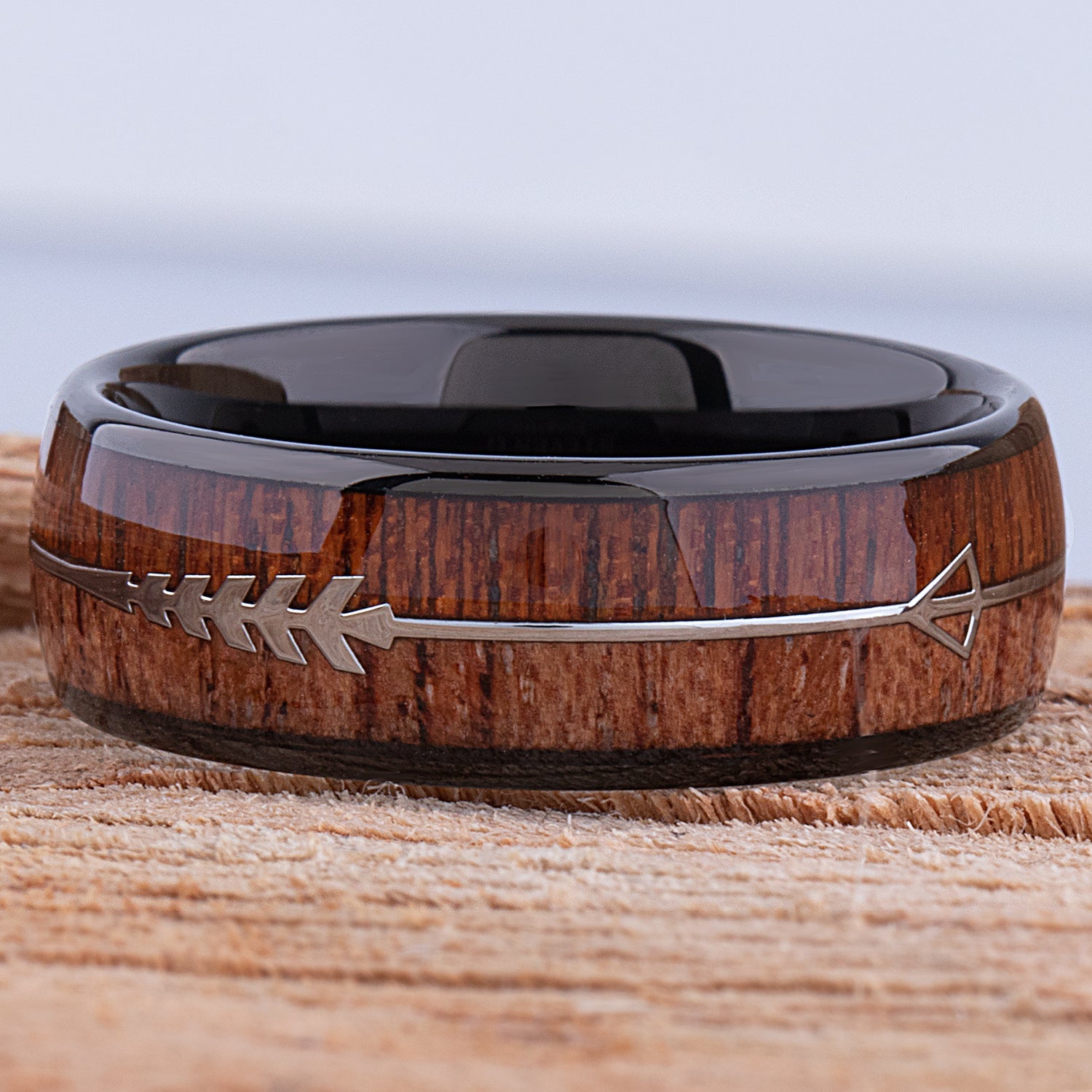  Tungsten Ring with Natural Padauk & Crateva Nurvala Wood Inlay - 8mm Width